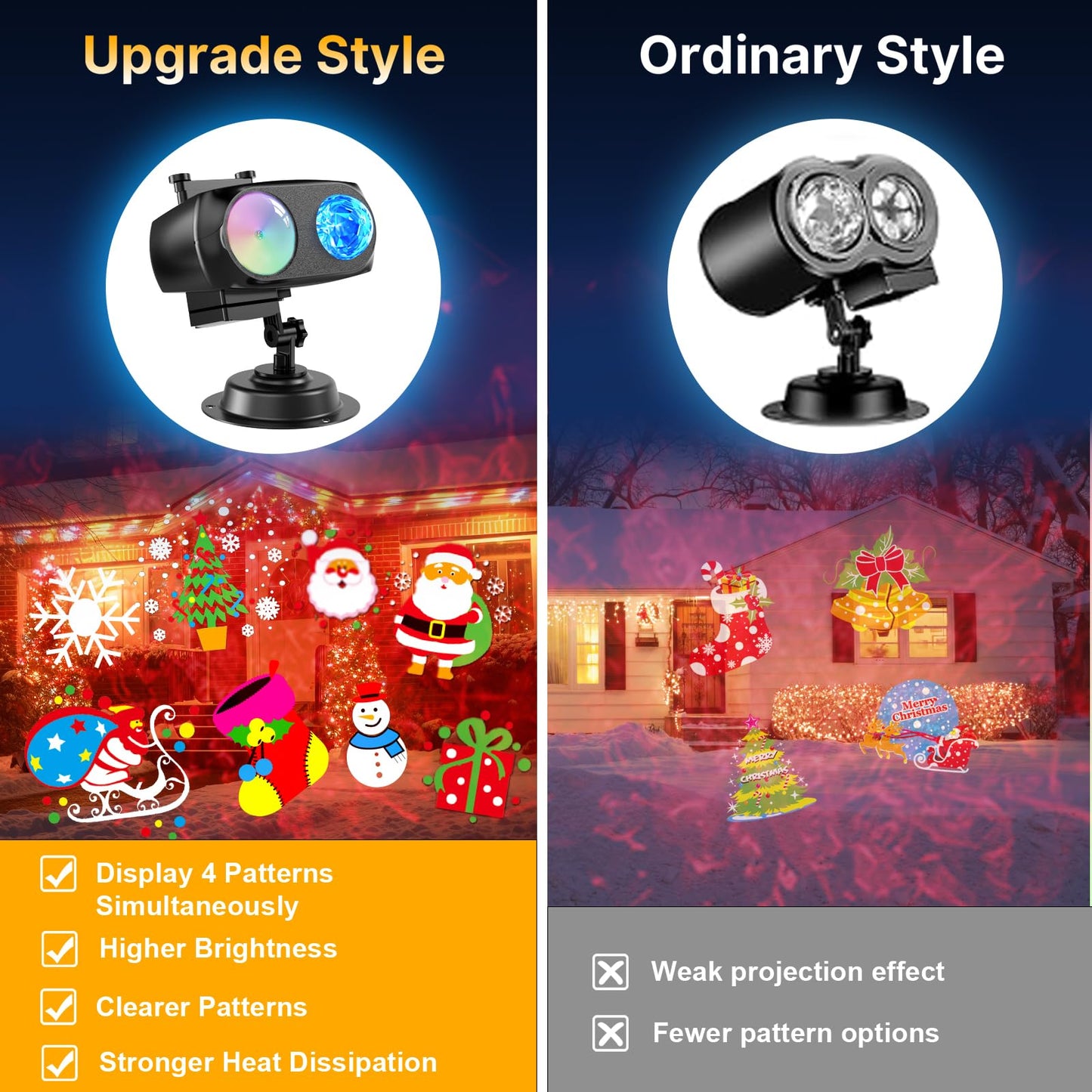 8-Pattern Christmas Projector Lights Outdoor 2-in-1, Holiday Projector Lights Outdoor 26 Effects (Projection Card +3D Ocean Wave) with Timer