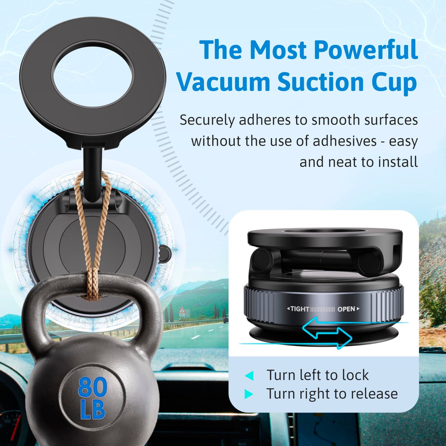 Virellix Magnetic Car Mount, Magnetic Phone Holders for Your Car, Car Phone Holder for Magsafe[24 * N55 Strong Magnets], Suction Cup Phone Mount