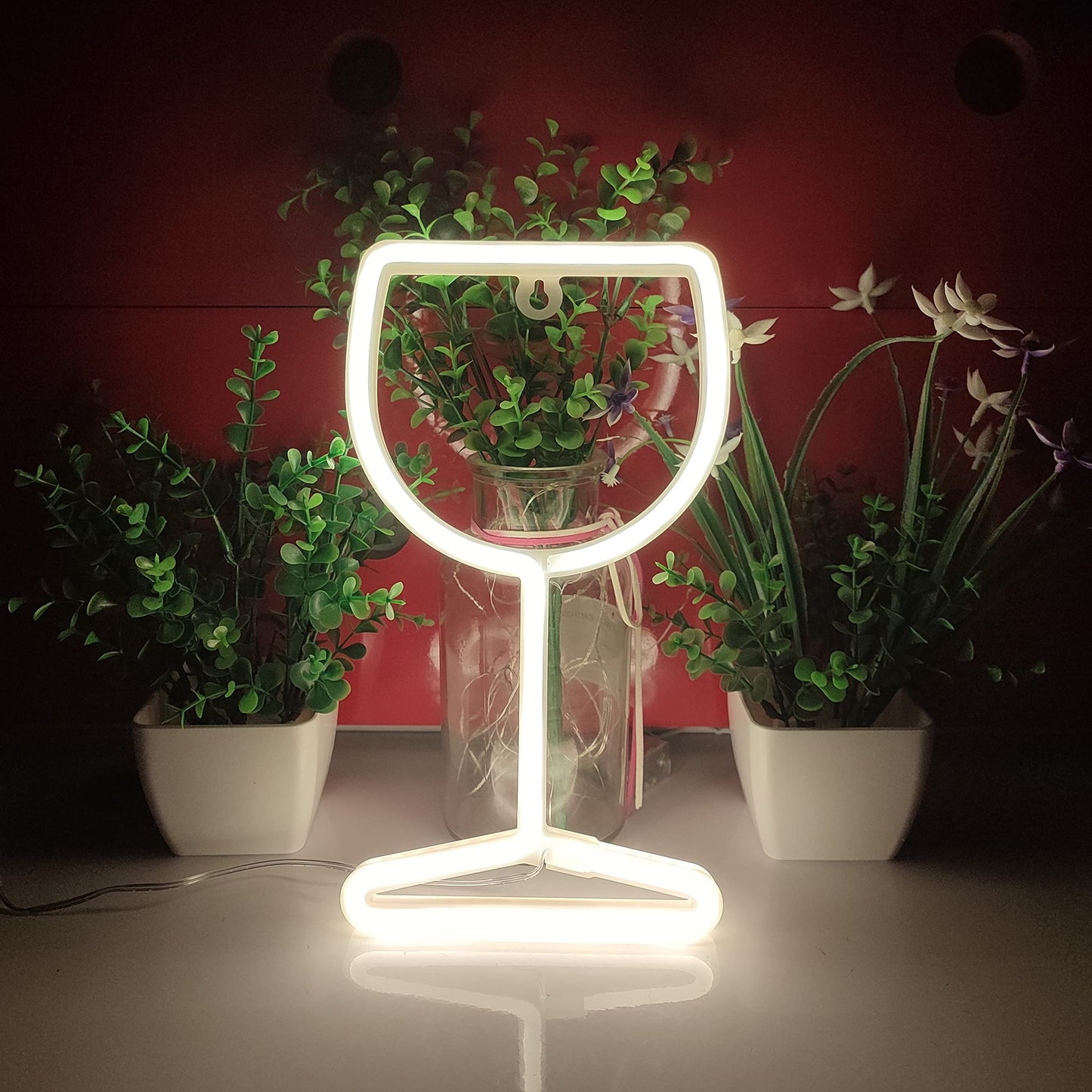 JYWJ Wine Glass Neon Sign,USB or 3-AA Battery Powered Neon Light,LED Table Decoration,Bedroom Wall Decoration,Birthday Gift,Wedding Supplies Business