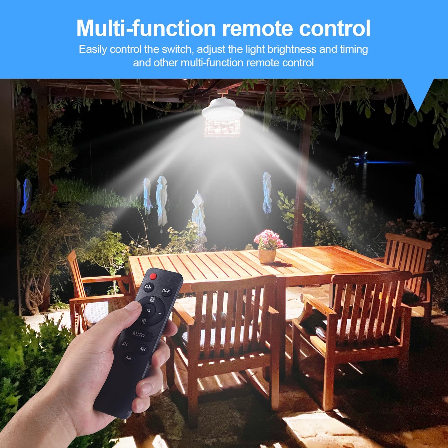 Solar Shed Pendant Light Auto Dusk to Dawn Solar Light Day and Night Indoor and Outdoor with Remote Control for Barn, Garden, Yard