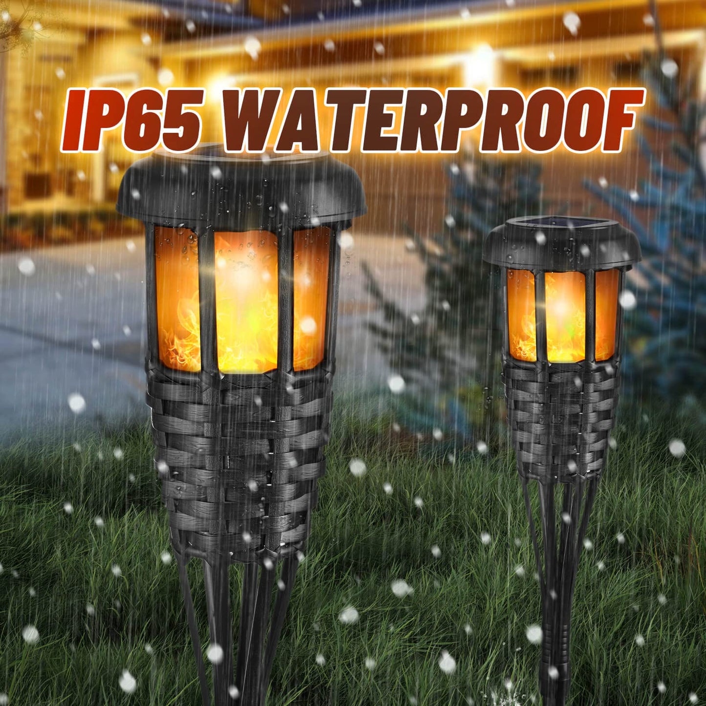 Lapsnail Flickering Flames Torch Solar Lights Handmade Bamboo Outside Flame Lighting Waterproof for Path, Garden, Outdoor Decoration