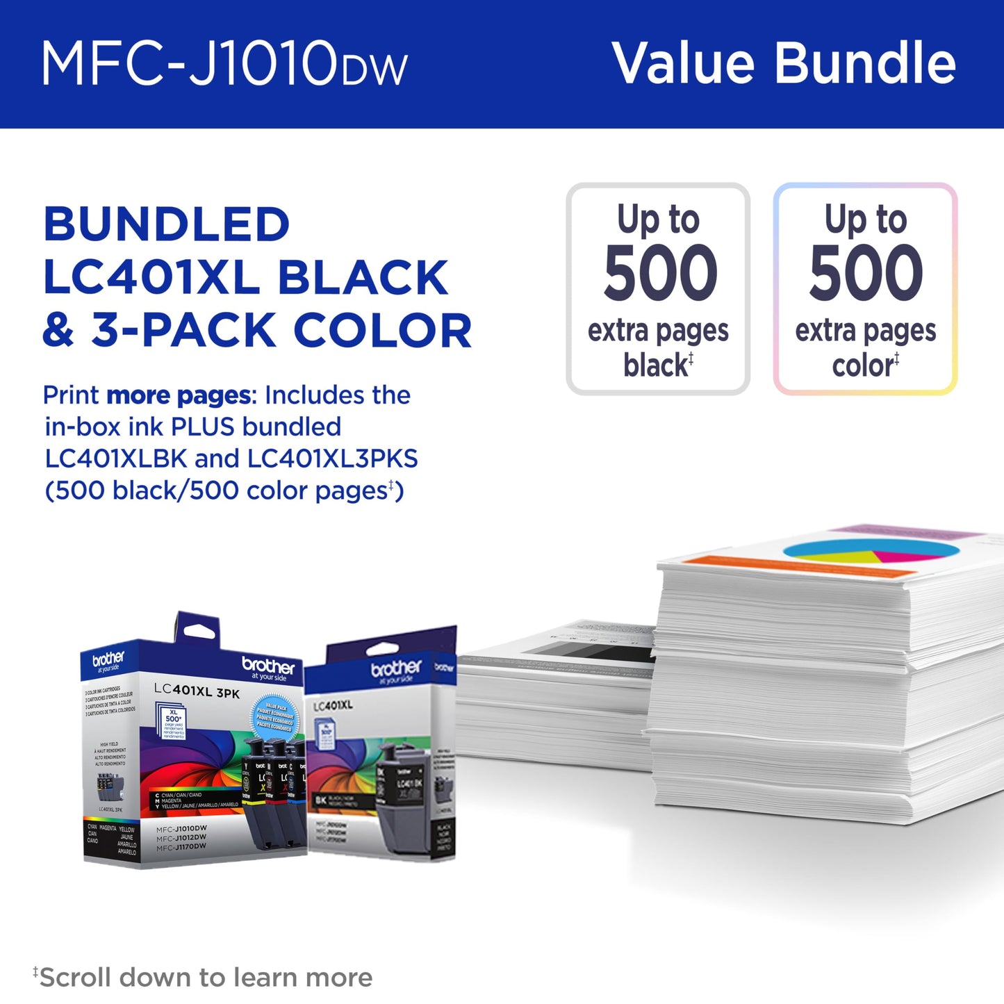 Brother MFC-J1010DW Wireless Color Inkjet All-in-One Printer Additional Ink Bundle with High-Yield Black and Color Genuine Ink Cartridges