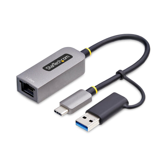 StarTech.com USB-C to Ethernet Adapter w/USB-A Dongle, 10/100/1000Mbps, USB GbE Adapter, 6in/15cm Attached Cable, Status LEDs
