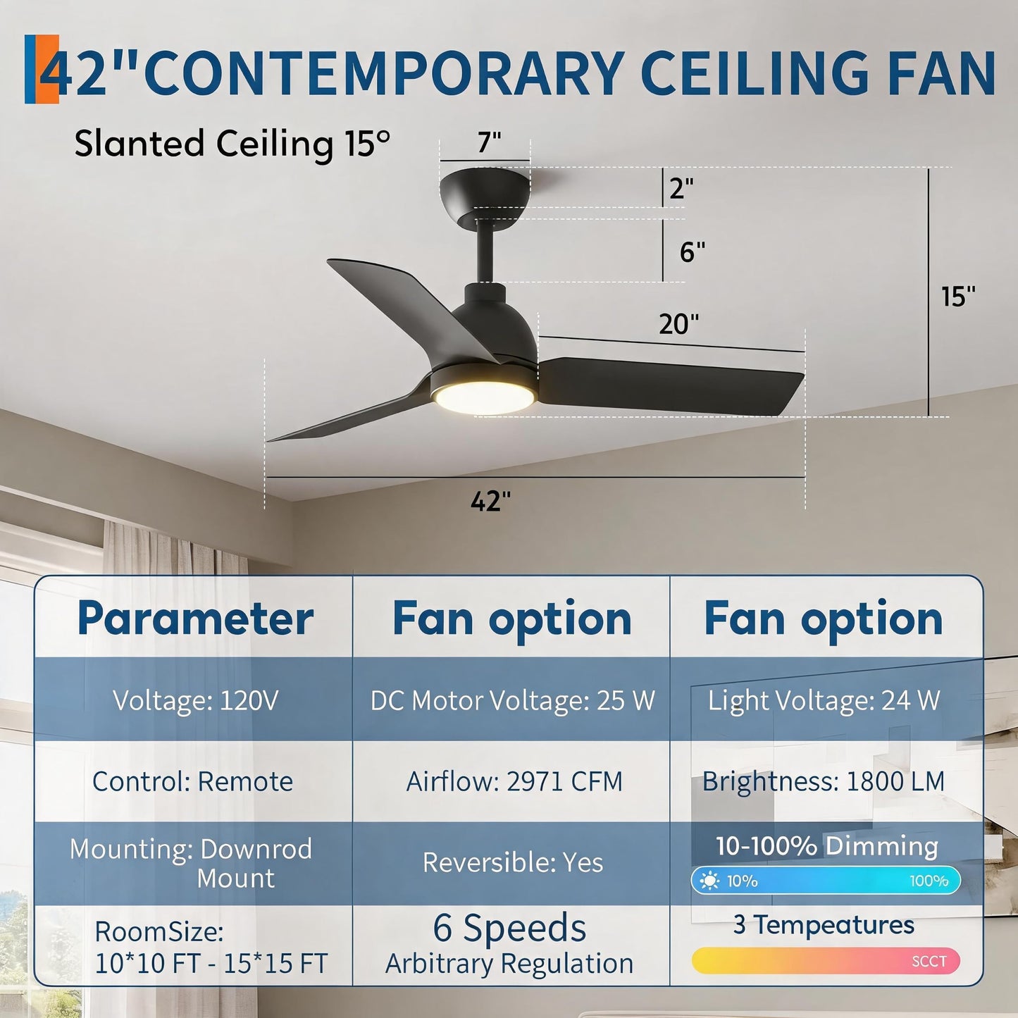 JustSmart 42" Ceiling Fans with Light and Remote
