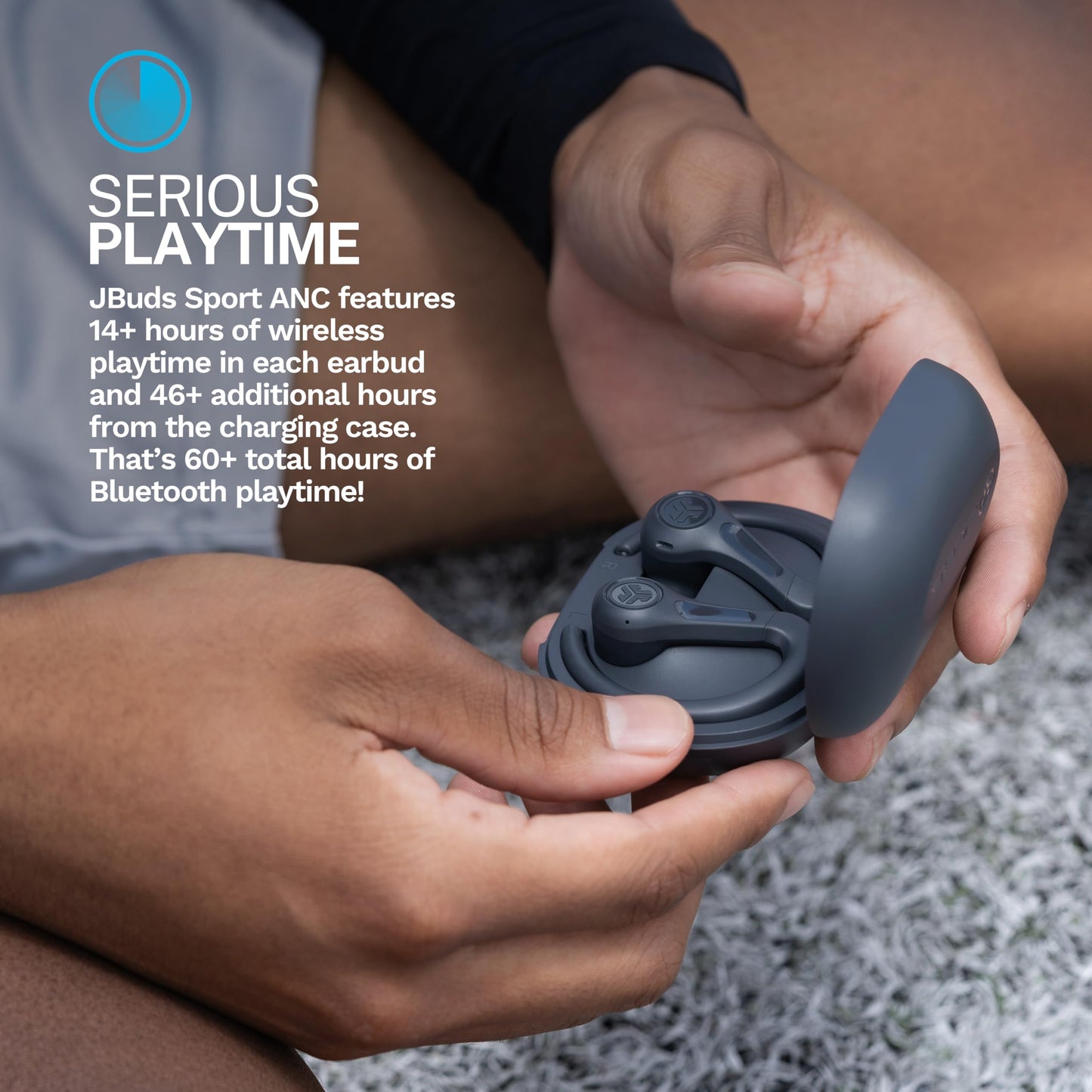 JLab JBuds Sport ANC 4 True Wireless Bluetooth Earbuds + Charging Case, Graphite, Swipe + Touch Controls, Hybrid Active Noise Cancelation, Multipoint