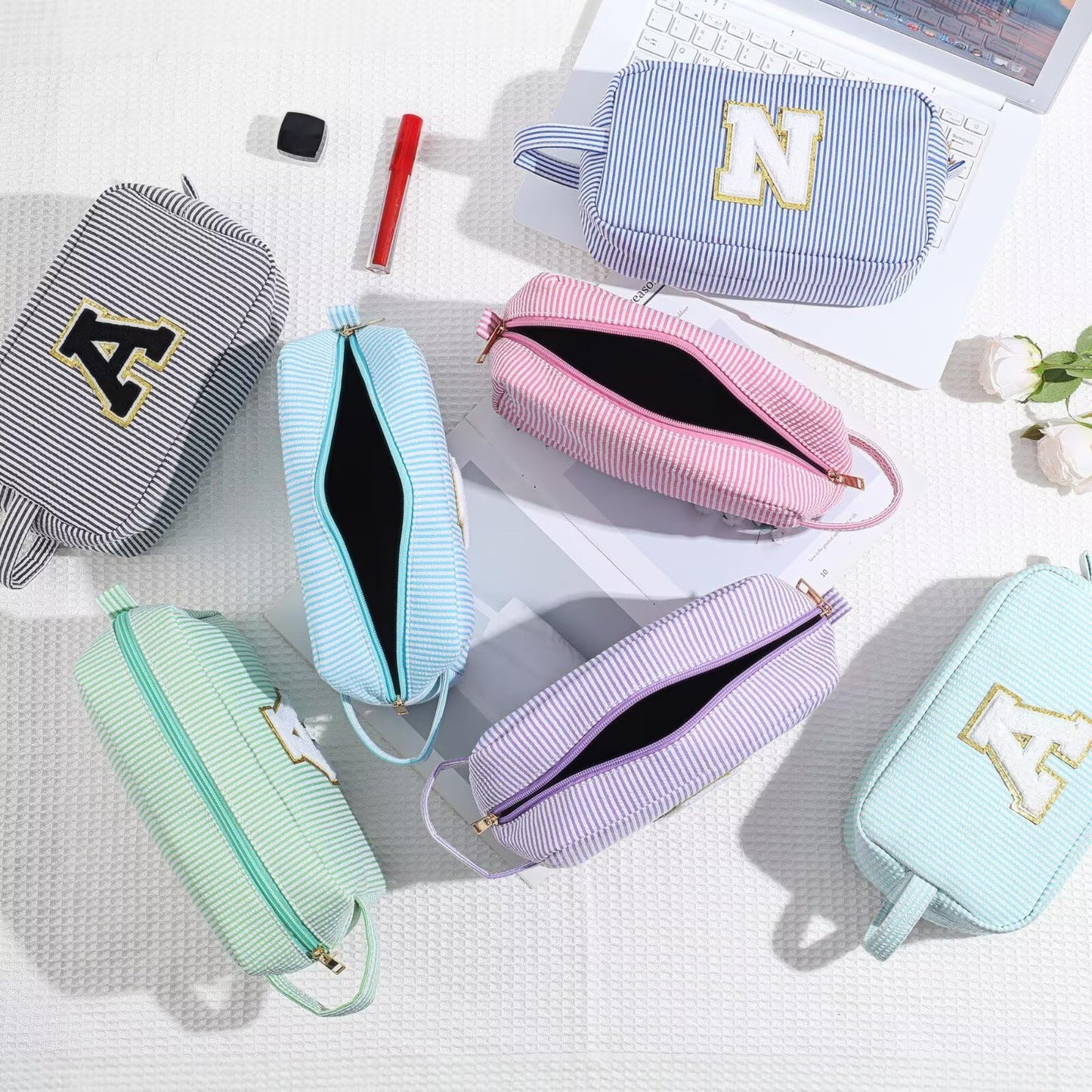 YOOLIFE Birthday Gifts for Girls 4–14 – Trendy Initial Makeup Bag, Cute Pink Travel Toiletry Pouch, Teen Girl Gift Ideas