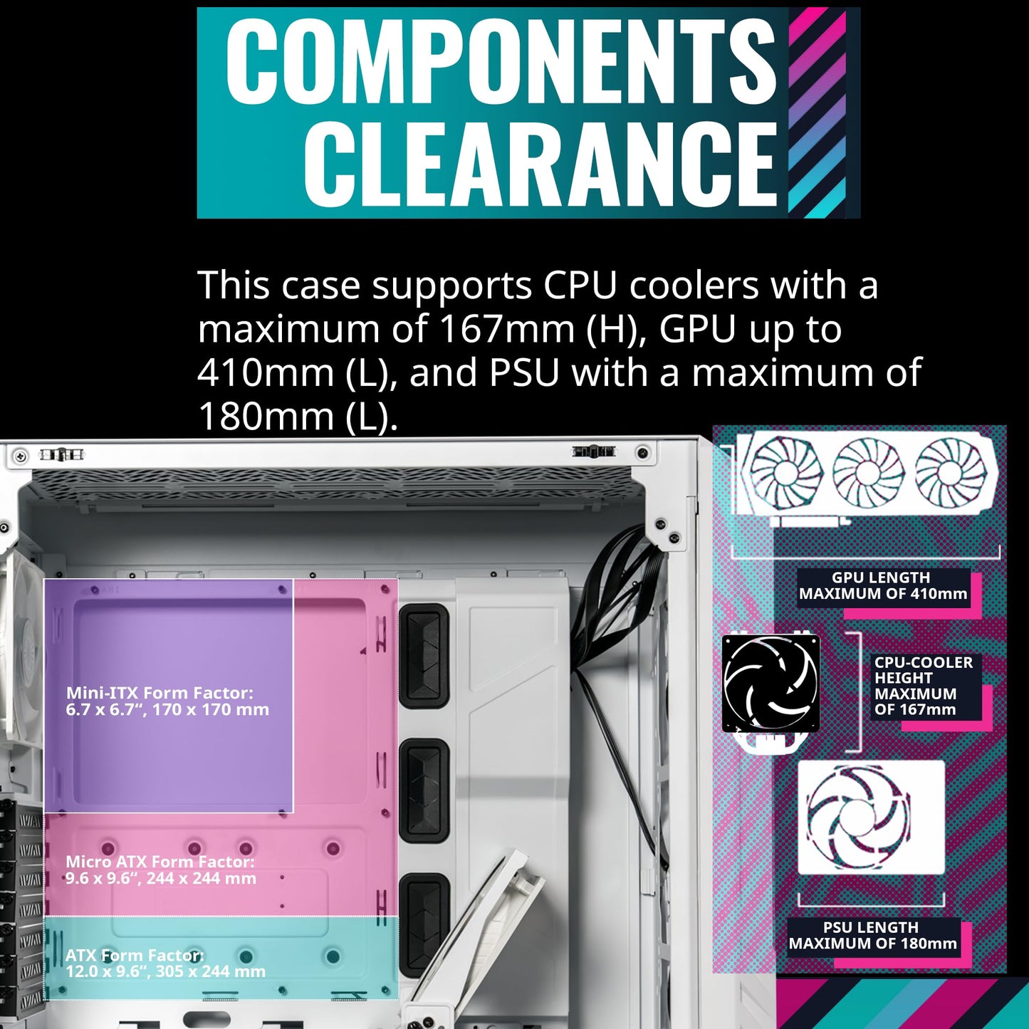 Cooler Master HAF 500 White High Airflow ATX Mid-Tower, Mesh Front Panel, Dual 200mm Customizable ARG Lighting Fans, Rotatable GPU Fan, USB 3.2 Gen 2