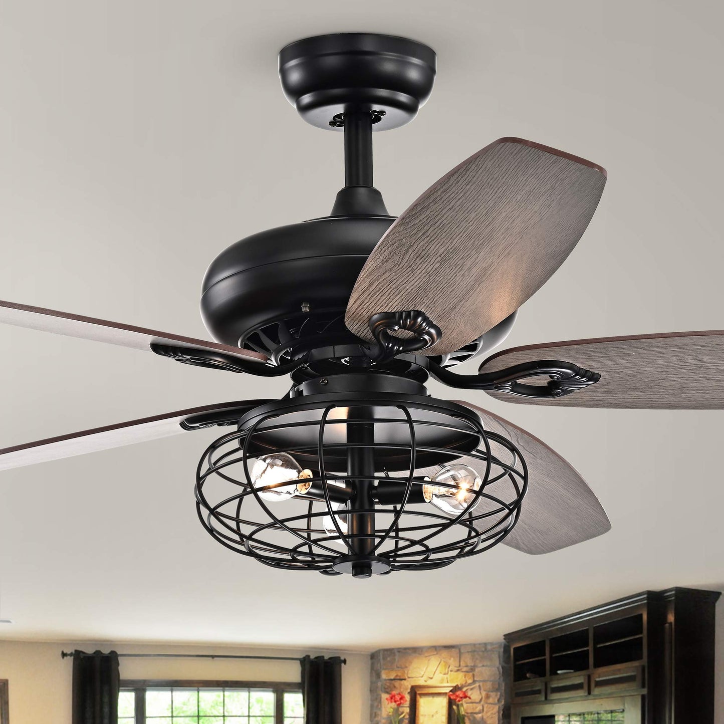 Joye Matte Black 52-Inch 5-Blade Lighted Ceiling Fan with Globe Metal Shade (Optional Chrome Finish)