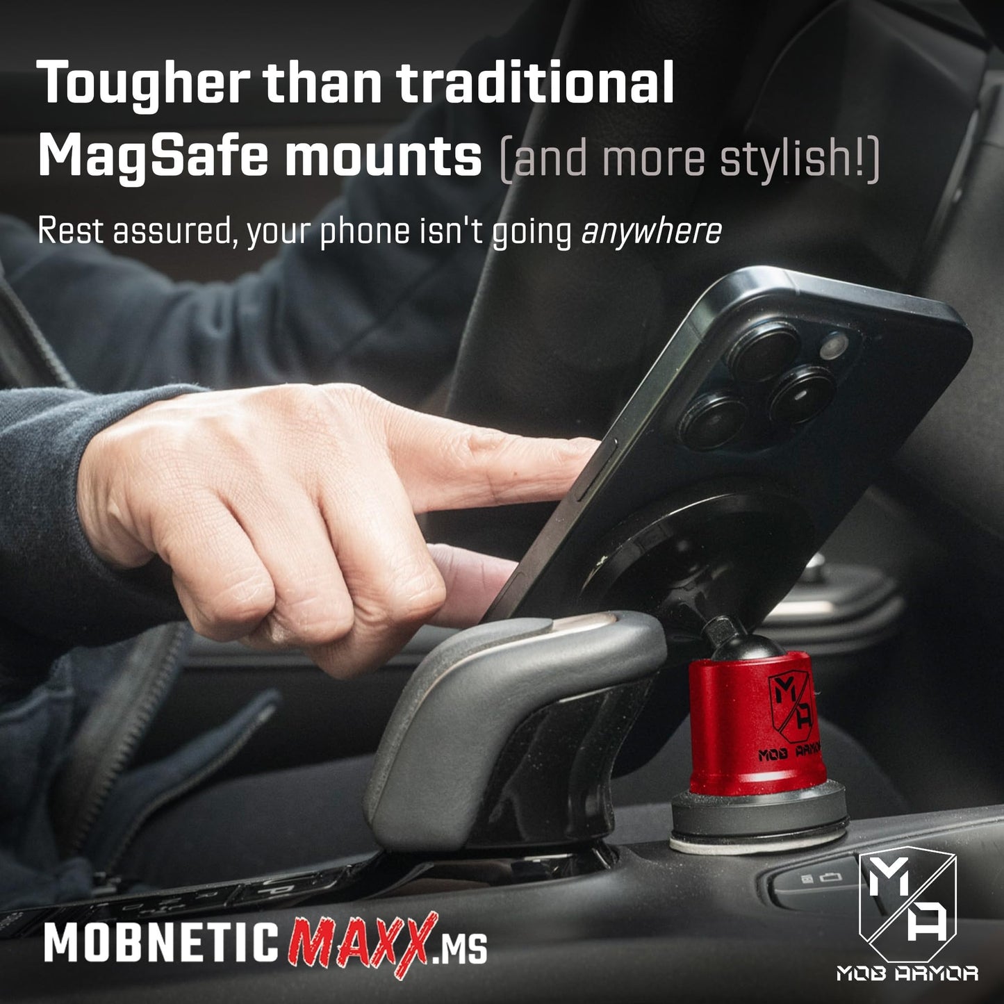 Mob Armor MobNetic Maxx MS - MagSafe Compatible Car Phone Mount w/ 90º Tilt, 360º Rotation & Durable Aluminum Build, Magnetic Holder for iPhone