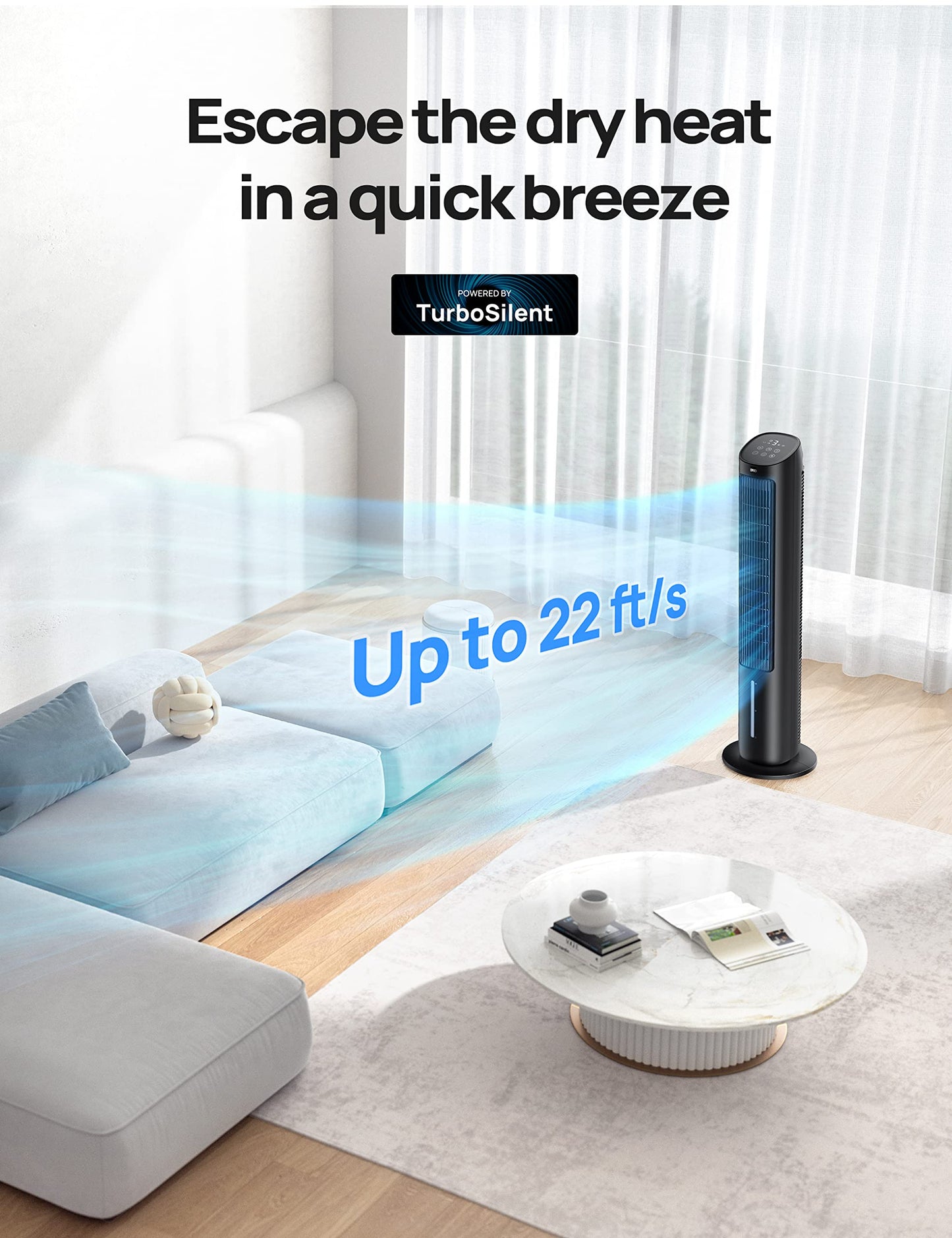 DREO Tower Fan for Bedroom, 40" Evaporative Air Cooler, Cooling Fans That Blow Cold Air with 80° Oscillating, Removable Water Tank, 3 Modes 4-Speed