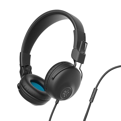 JLab Studio on-Ear Headphones with 40mm Drivers, Tangle-Free Braided Cord, Foldable, Black