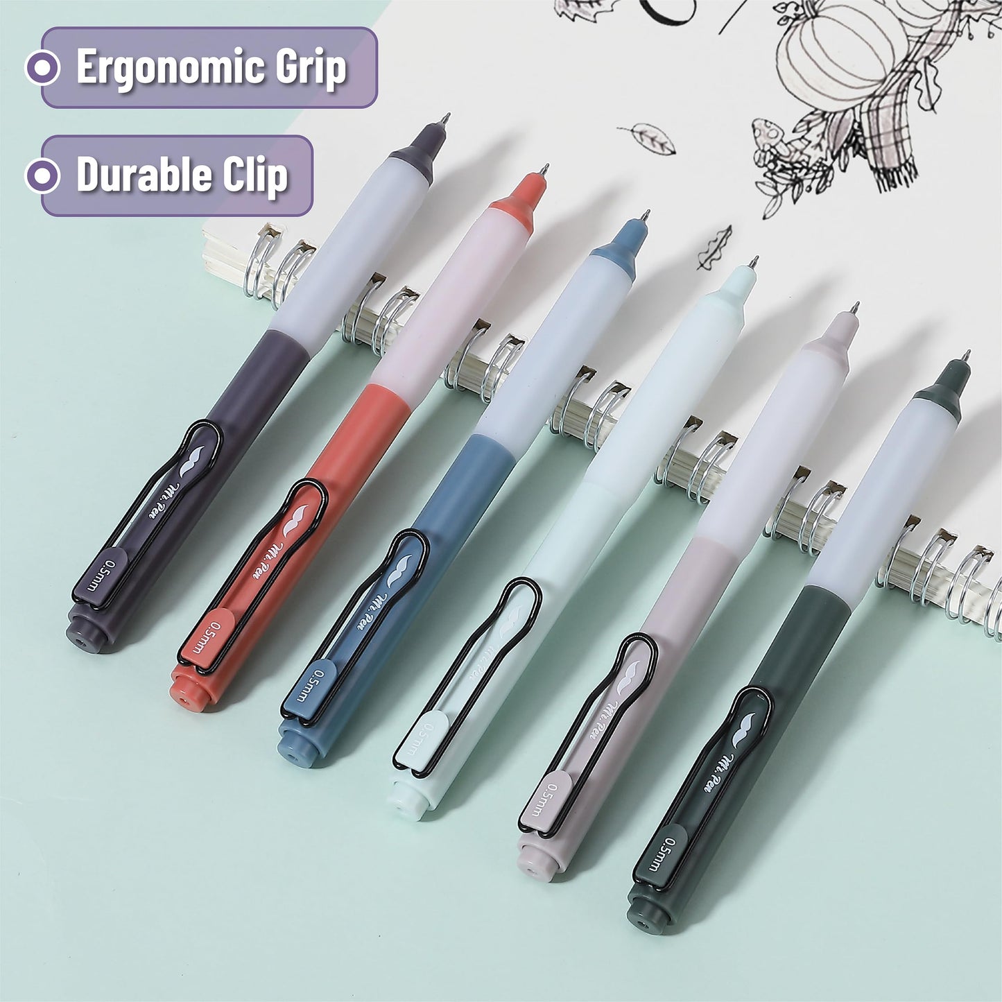 Mr. Pen- Retractable Gel Pens, 6 Pack, Black Ink, Vintage Barrels