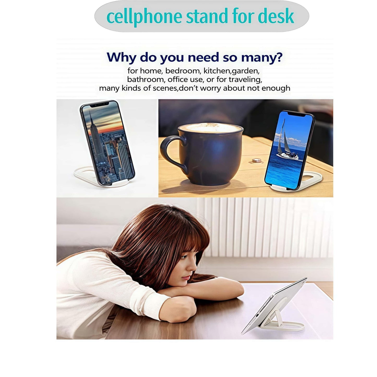 Prettyia Cell Phone Stands, Portable Foldable Phone Stand Holder for Desk, Adjustable Angle, Compatible with iPhone and Other Mobile Phones