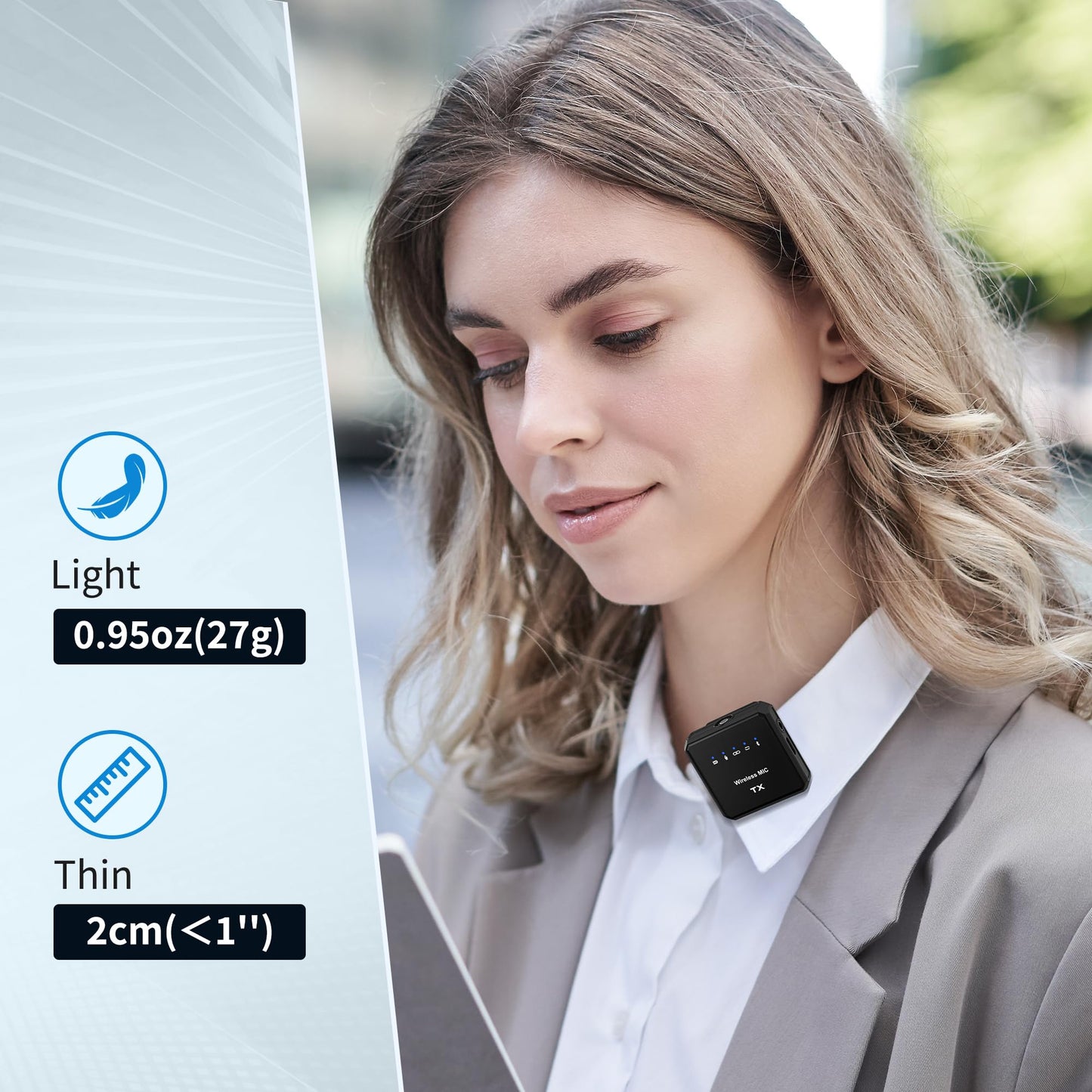 VJZFA Wireless Lavalier Microphone with Noise Cancellation, 656 ft Range, 24-Hour Battery, Dual Channel, Compact Lapel Microphone Wireless for DSLR