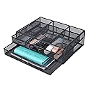 Monitor Stand Riser with Drawer - Metal Mesh Desk Organizer with Dual Pull Out Storage Drawer, Printer Holder with Pull Out Storage Drawe