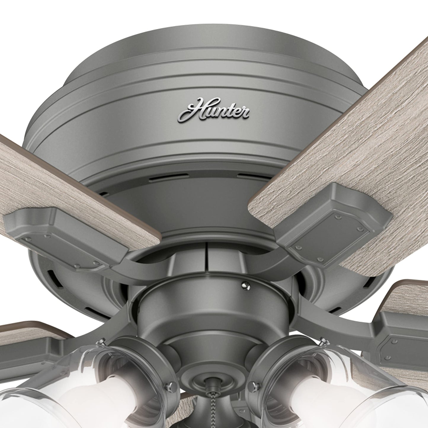 Hunter Fan 52 inch Low Profile Matte Silver Indoor Ceiling Fan with Lights and Pull Chain for Bedroom, Living Room, Office, Basement, Kitchen, Dining