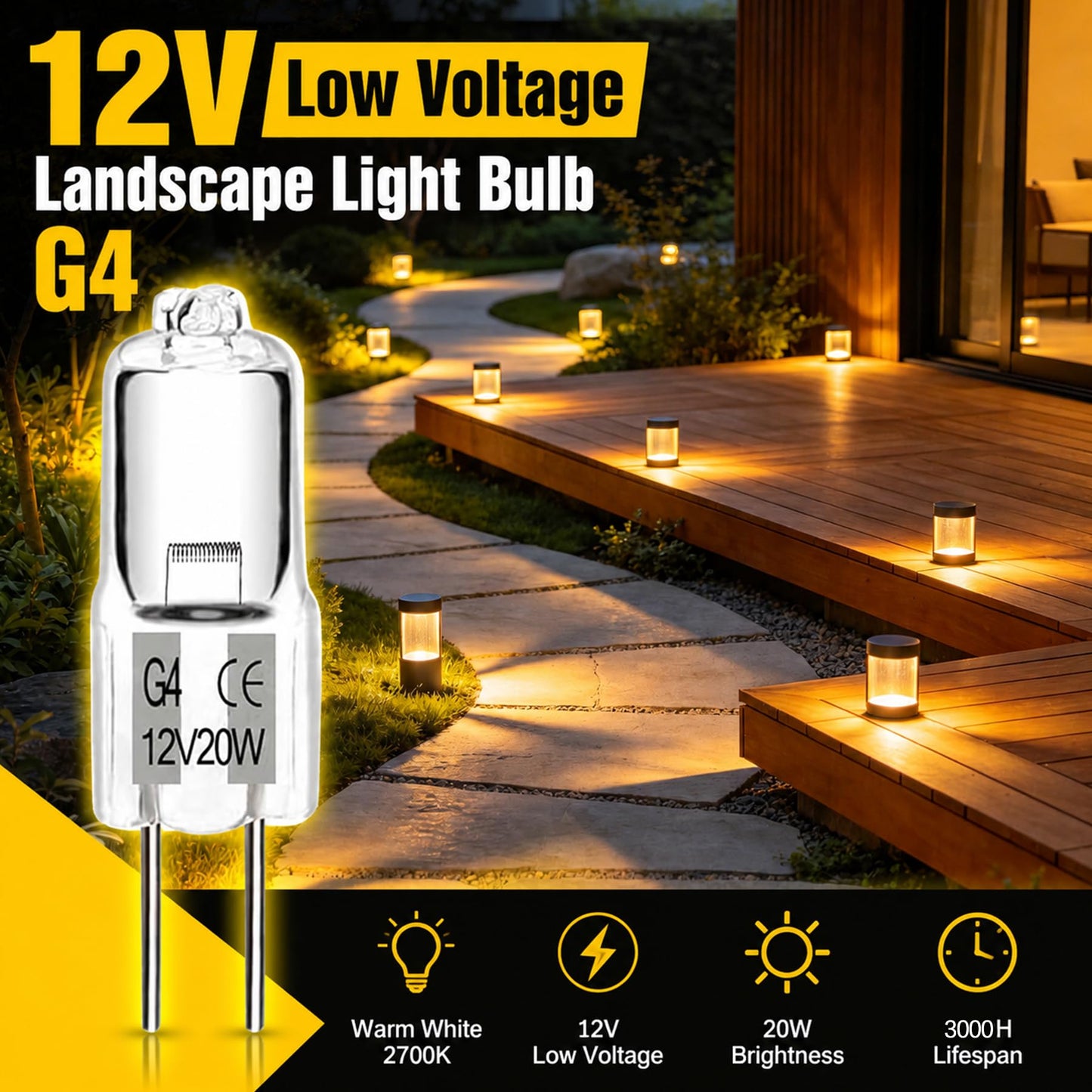 SCNNC JC Halogen Bulb 12V 20W G4 Bulb T3 Bi-Pin Bulb
