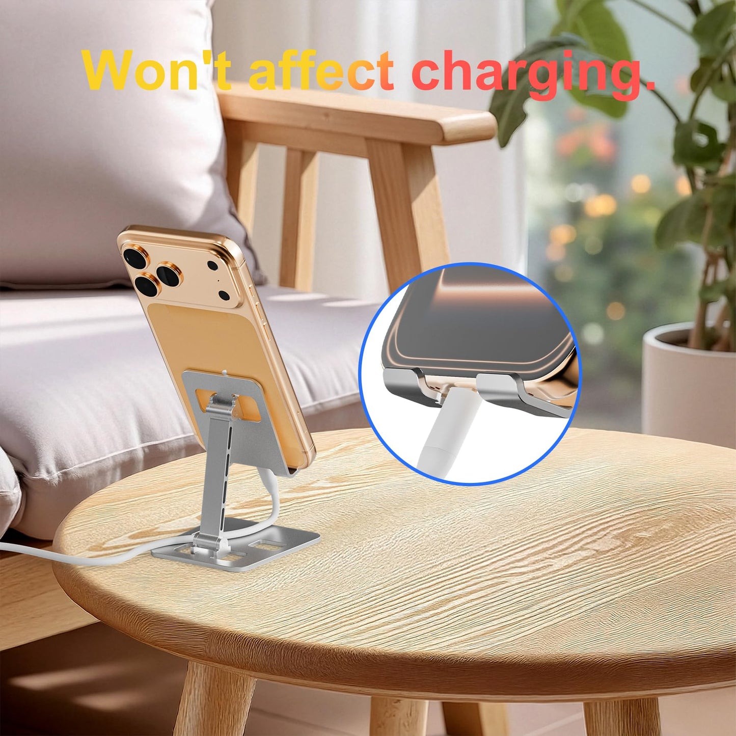 ROQRL Cell Phone Stand, 360 Angle Adjustable Cell Phone Holder, Foldable Cell Phone Stand for Desk, Equipped with A Storage Bag
