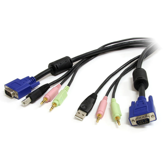 StarTech.com 10 ft 4-in-1 USB VGA KVM Cable with Audio and Microphone - VGA KVM Cable - USB KVM Cable - KVM Switch Cable (USBVGA4N1A10), Black