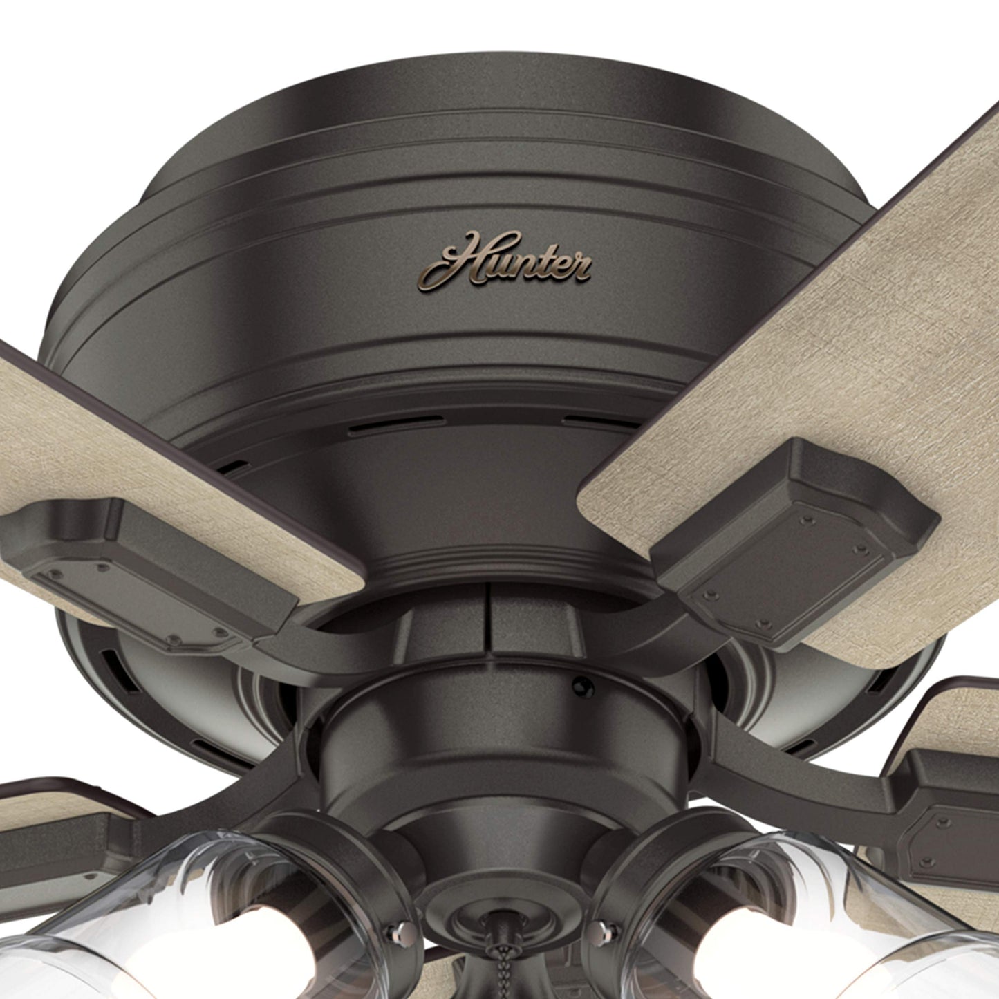 Hunter Fan 42 inch Noble Bronze Low Profile Indoor Ceiling fan with Clear Rippled Glass Light Kit and LED Bulbs (Renewed)