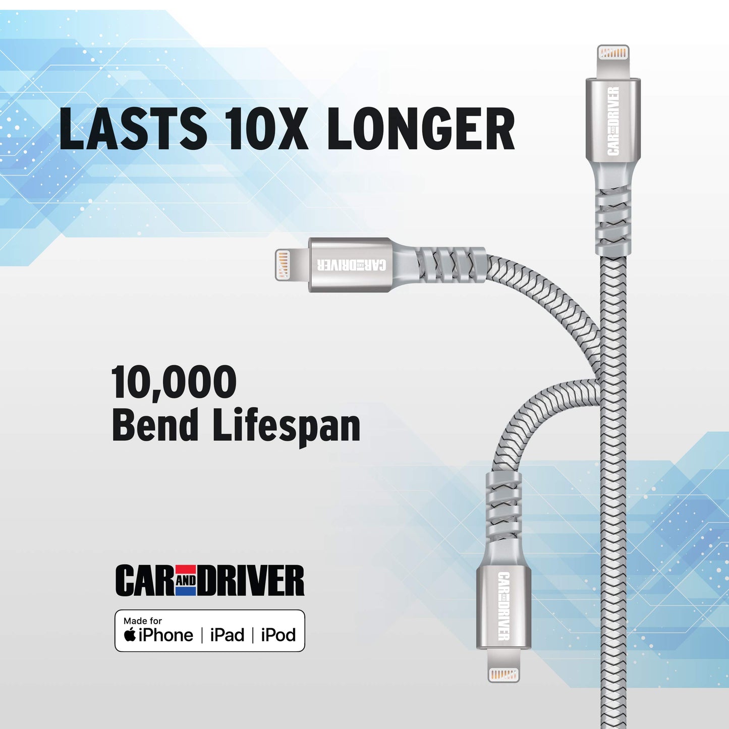 Car and Driver Nylon Braided MFi-Certified Lightning Cable [4-Pack] for Apple iPhone Chargers, 12/12 Pro/Max/Mini/11/XR/XS/Max/8/7/6 S Plus iPad Pro…