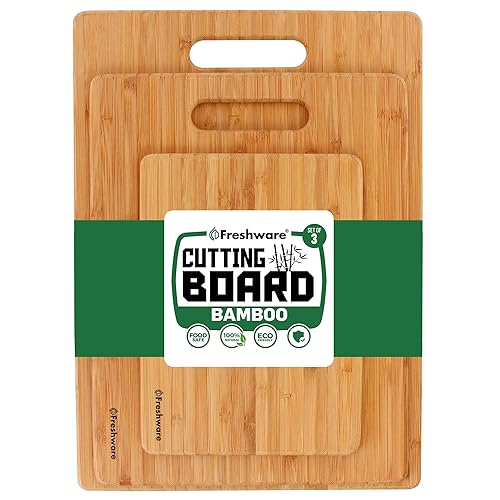 Bamboo Cutting Boards for Kitchen [Set of 3] Wood Cutting Board for Chopping Meat, Vegetables, Fruits, Cheese, Knife Friendly Serving Tray…