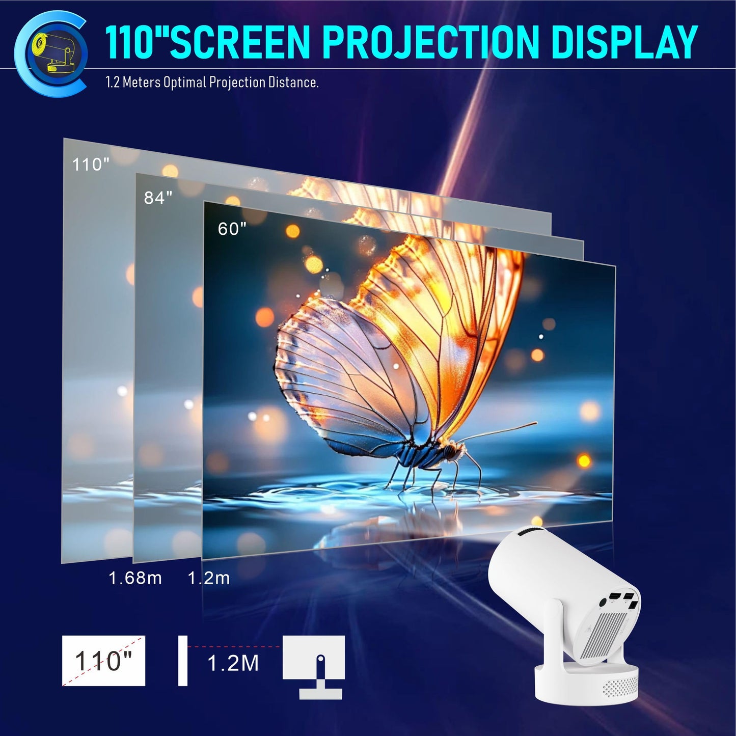 Mini Projector, HY300Ultra Portable Projector with WiFi 6 and Bluetooth 5.4, 4K Support,5W Soundbase Speaker, Android11.0, 180° Rotation, Compatible