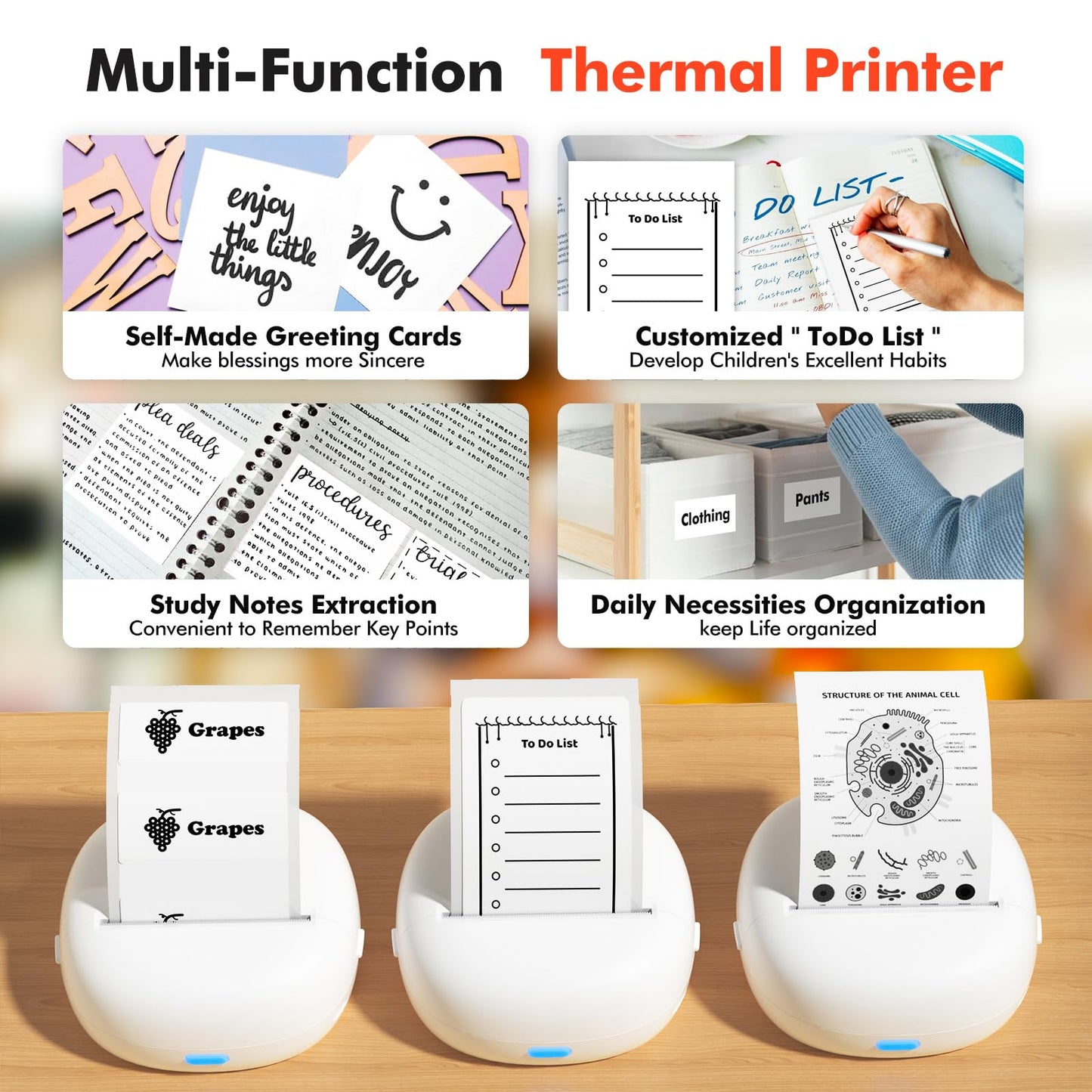 Sticker Printer, Mini Thermal Printer with 5 Rolls Paper ,Inkless Photo Maker for School Supplies & DIY Projects,Bluetooth Connection Portable Sticker