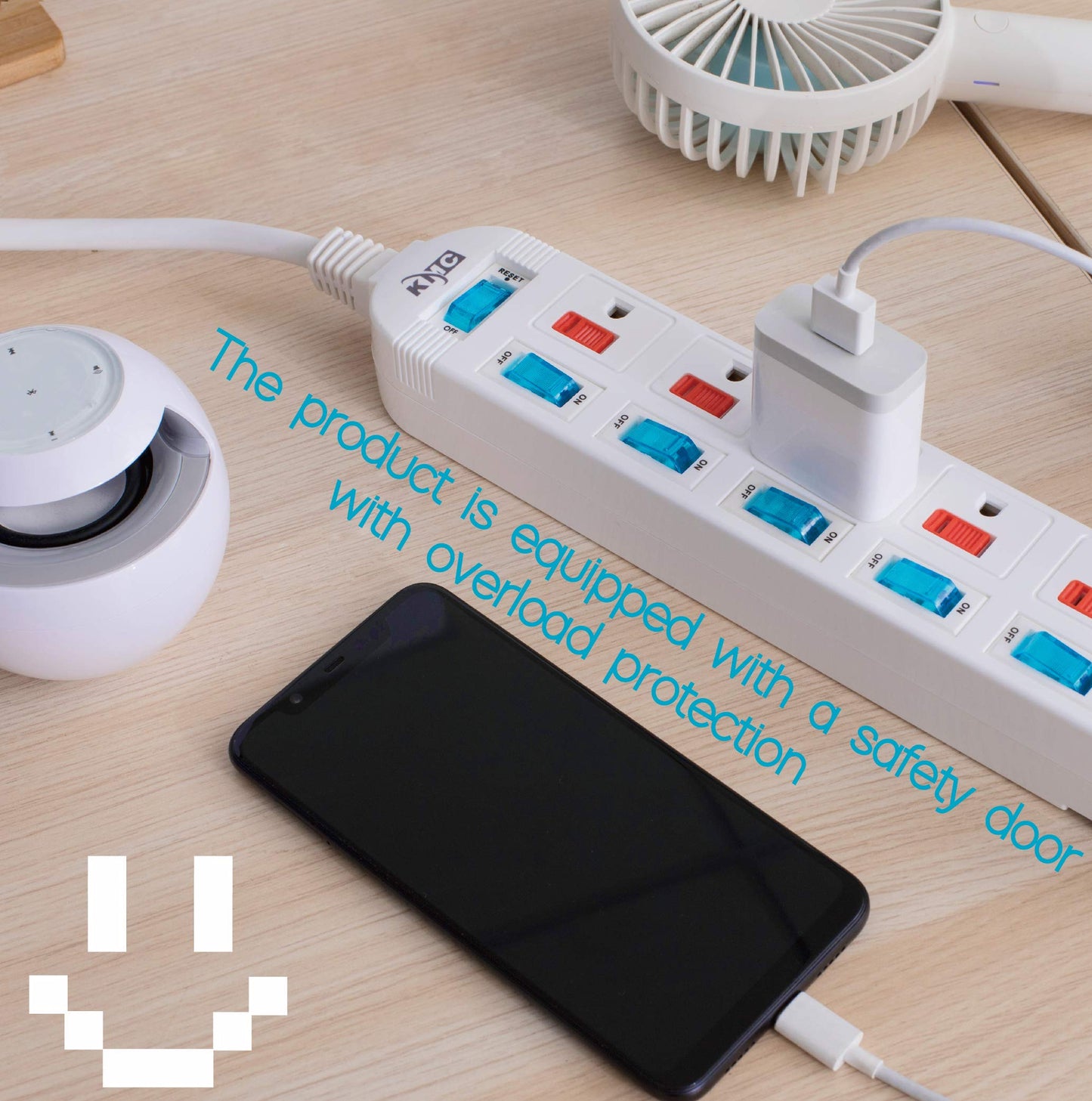 KMC 6 Outlet Power Strip with Multi-Outlet Independent Switches, Overload Protector,4-Foot Cord