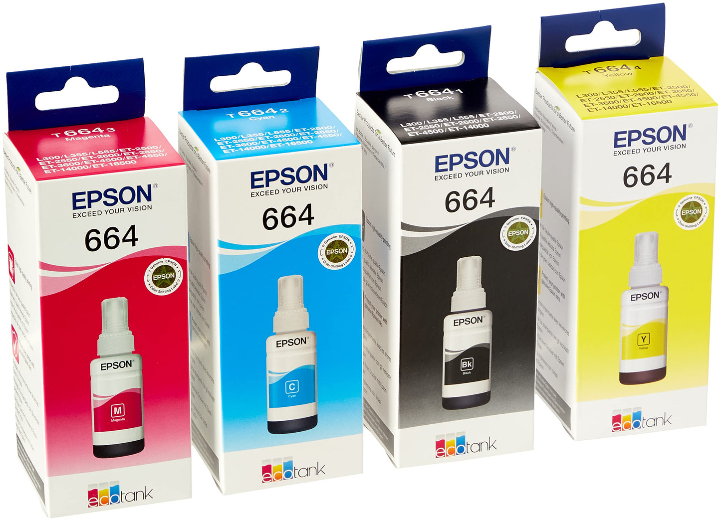 EPSON Original Refill Ink Set (T6641 T6642 T6643 T6644) for L100 L110 L120 L200 L210 L300 L350 L355 L550 L555