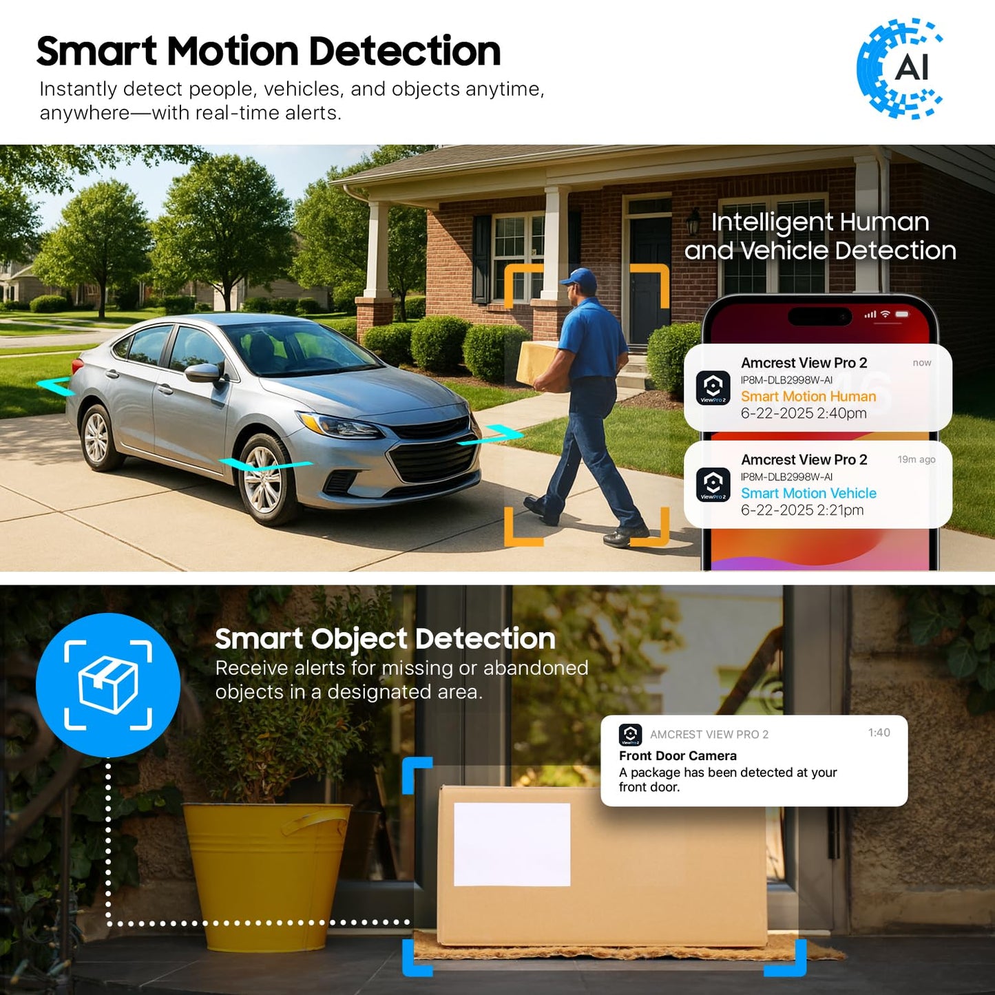Amcrest Dual-Lens 4K (8MP) Outdoor Security WiFi Camera, 2 x 4MP Lenses WiFi AI Bullet IP Camera, Dual-Band 2.4Ghz & 5Ghz, Face Detection, Panoramic