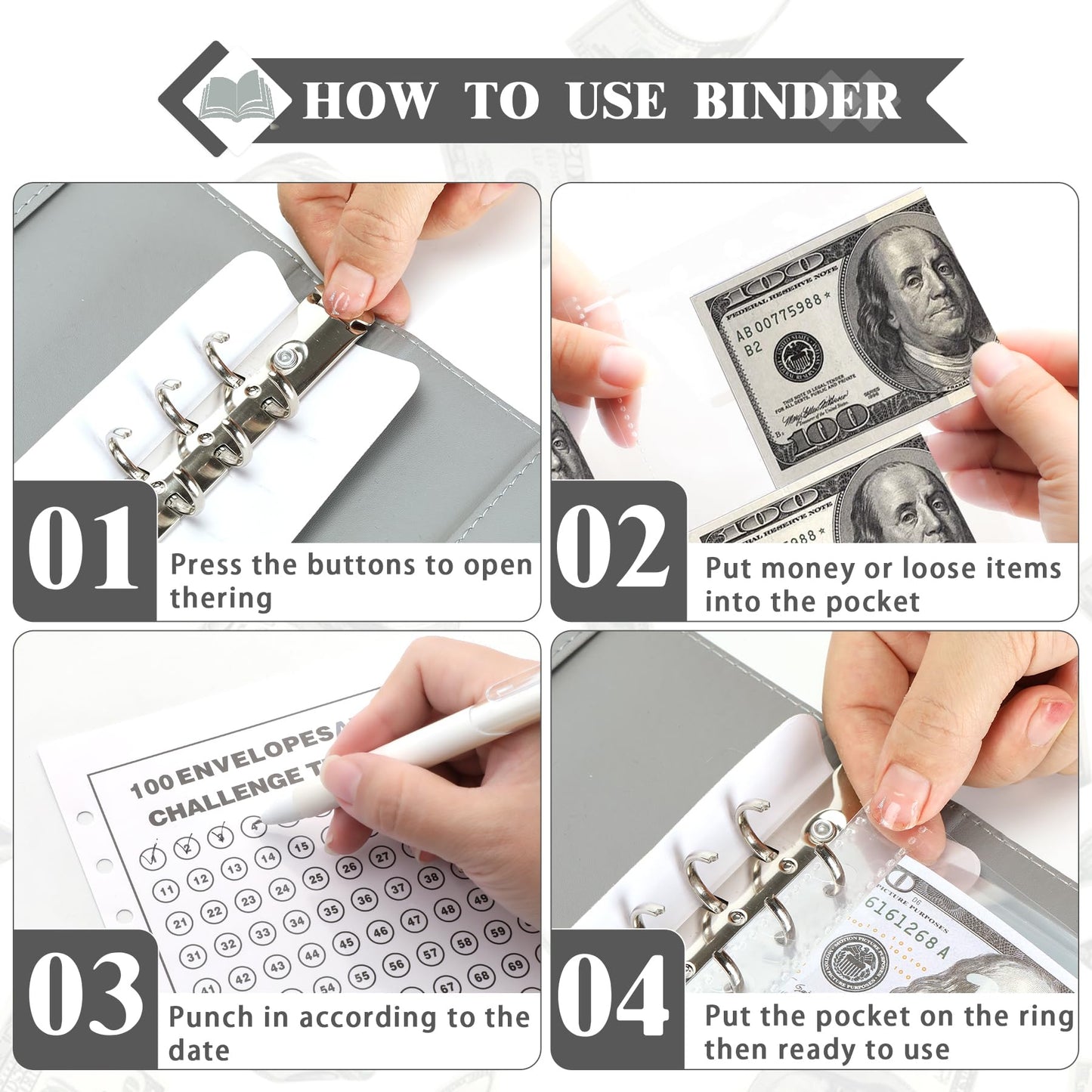 NICOOTH Money Saving Binder 100 Envelope Savings Challenge Book Save $5050