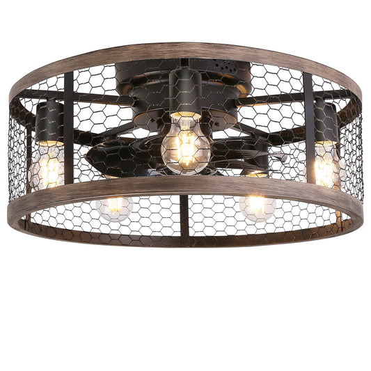 Ohniyou 20" Rustic Farmhouse Caged Ceiling Fan with Lights and Remote