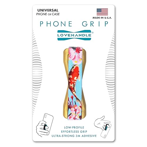 LOVEHANDLE Universal Phone Grip for Smartphones & Mini Tablets - Phone Holder for Hand - Wireless Charging Compatible - Made in The USA - KOI