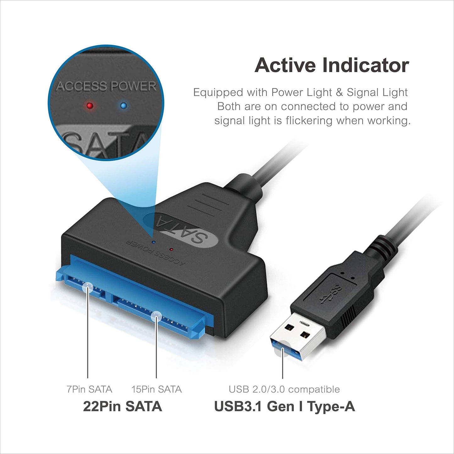 Mediasonic SATA to USB Cable - USB 3.0 / USB 3.2 Gen 1 to 2.5” SATA SSD/Hard Drive Adapter Support UASP (HND5-SU3)