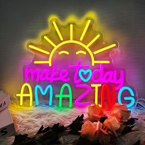 Make Today Amazing Neon Sign, Cool Sunrise Dimmable Neon Light Up Inspirational Slogan Boho Hanging Wall Art Decor LED Sign for Dormitory Room Cafe