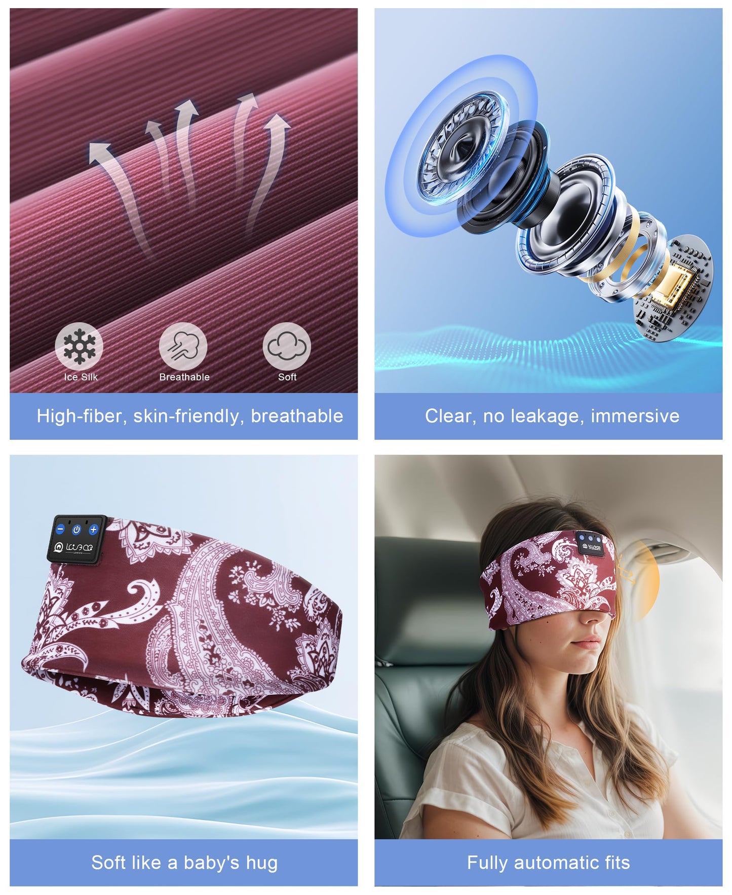 LOVE EYE Sleep Headphones Wireless Headband Headphones Bluetooth 5.4 for Side Sleeper Bluetooth Headband Earphones for Sports for tech Gadgets Gifts