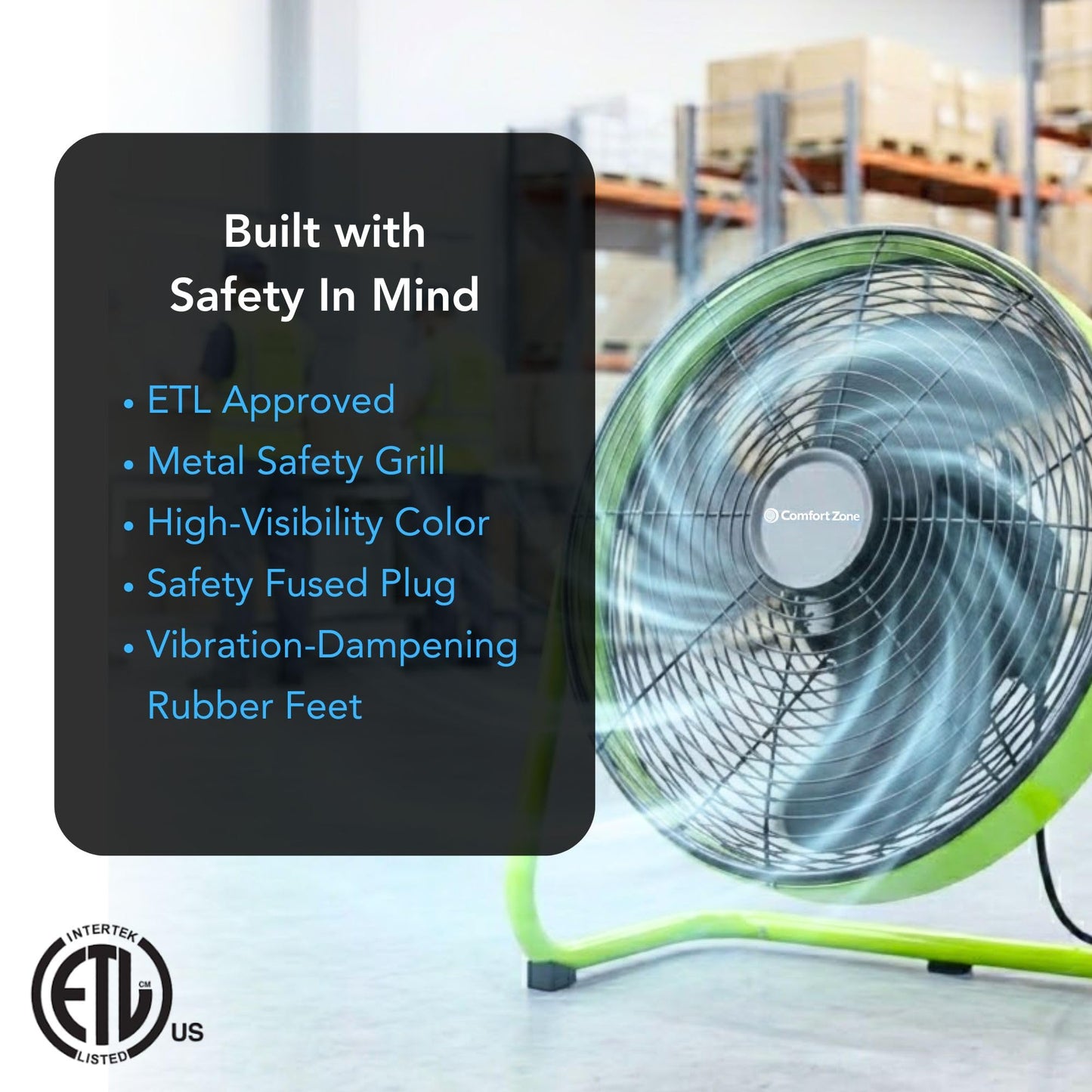 Comfort Zone 18-Inch High-Velocity Industrial Floor Fan