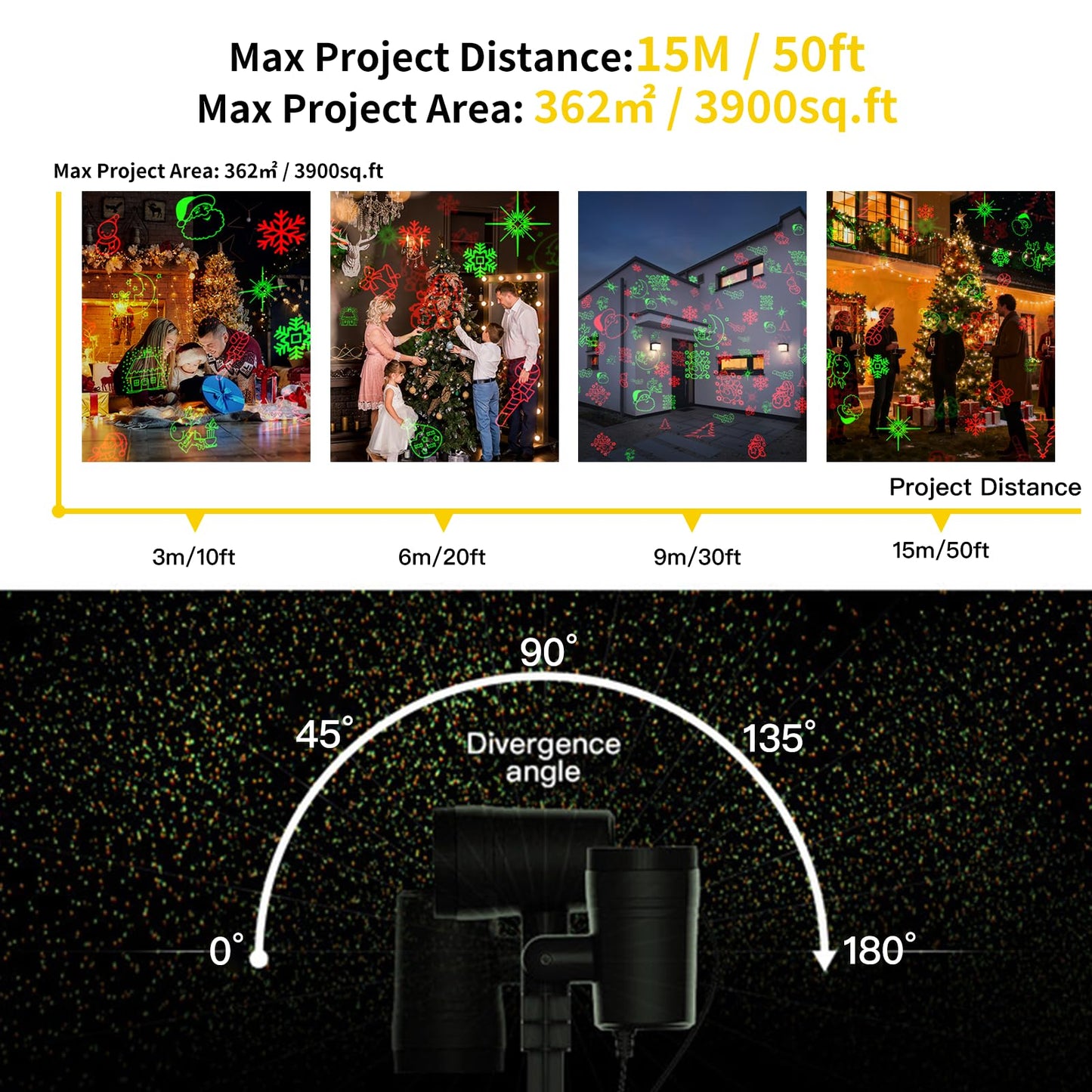 DXstring Christmas Projector Lights Outdoor, 16 Christmas Patterns, IP65 Waterproof, Remote Control and Timer, Christmas Decorations Light