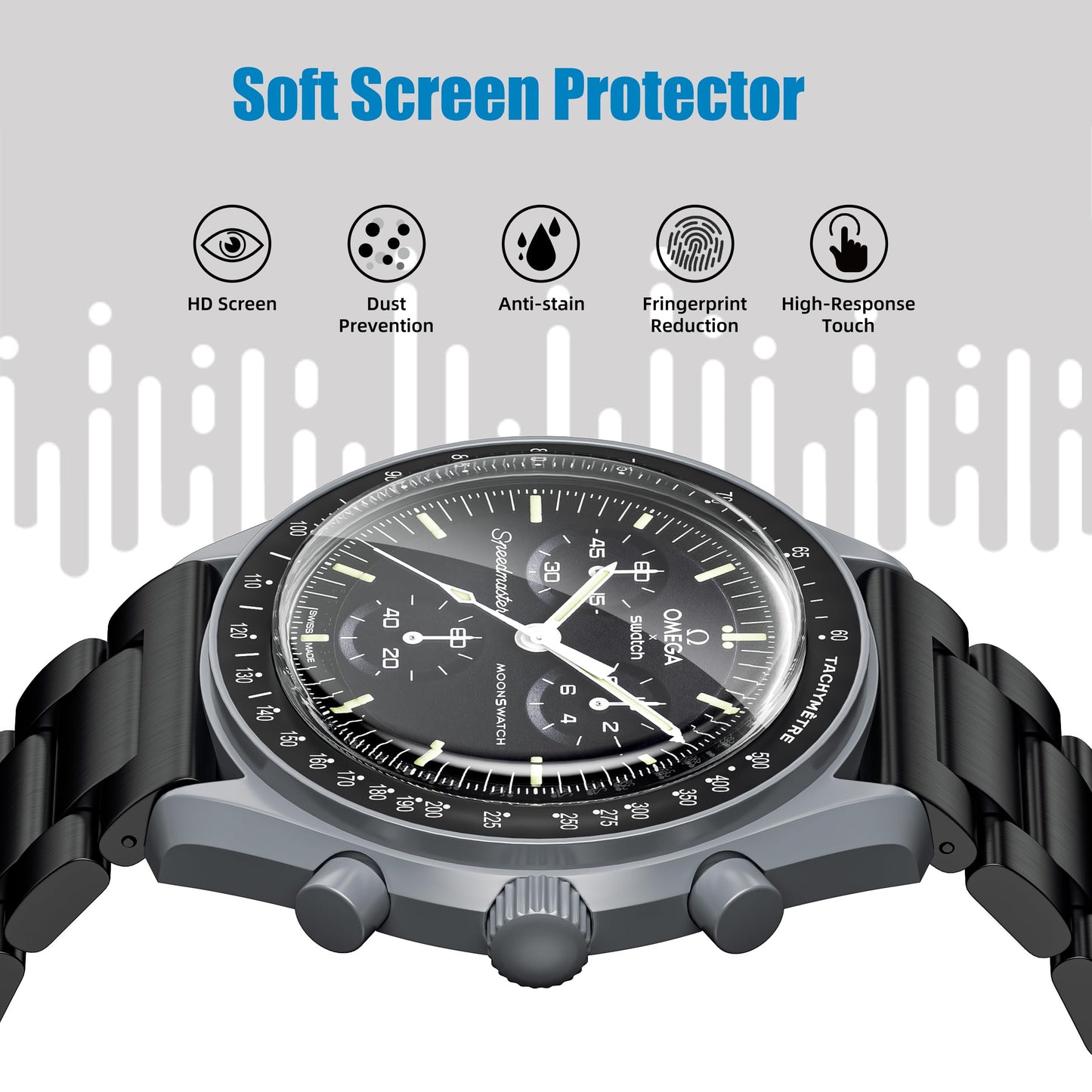 Stanchev Crystal Protector for Moonswatch,Soft TPU Anti-Scratch Screen Protector Compatible with Swatch Omega Moonwatch,HD Clear Screen Protector