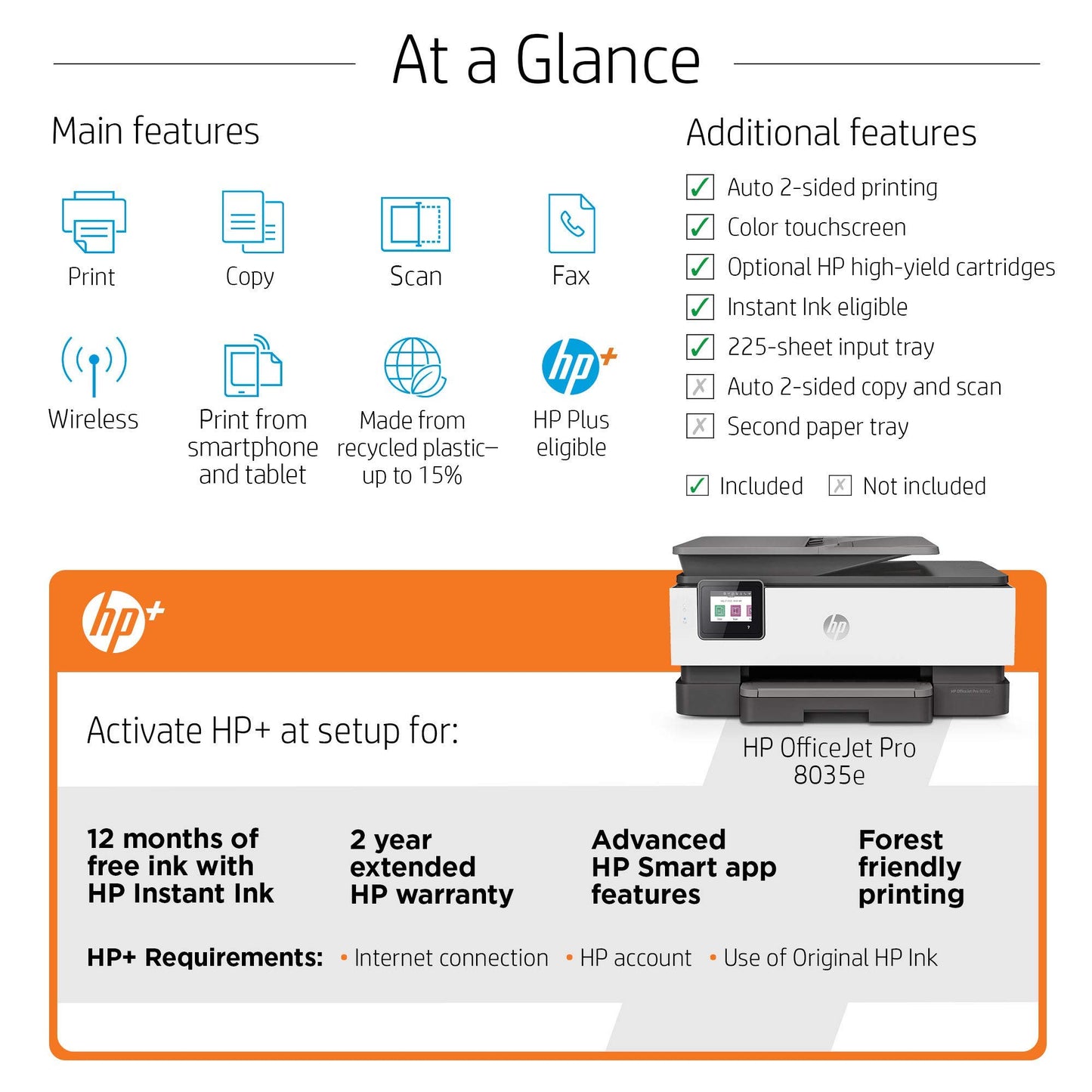 HP OfficeJet Pro 8035e All-in-One Wireless Color Printer (Basalt) for home office, with 12 months Instant Ink with HP+, Compatible with Alexa (1L0H6A)