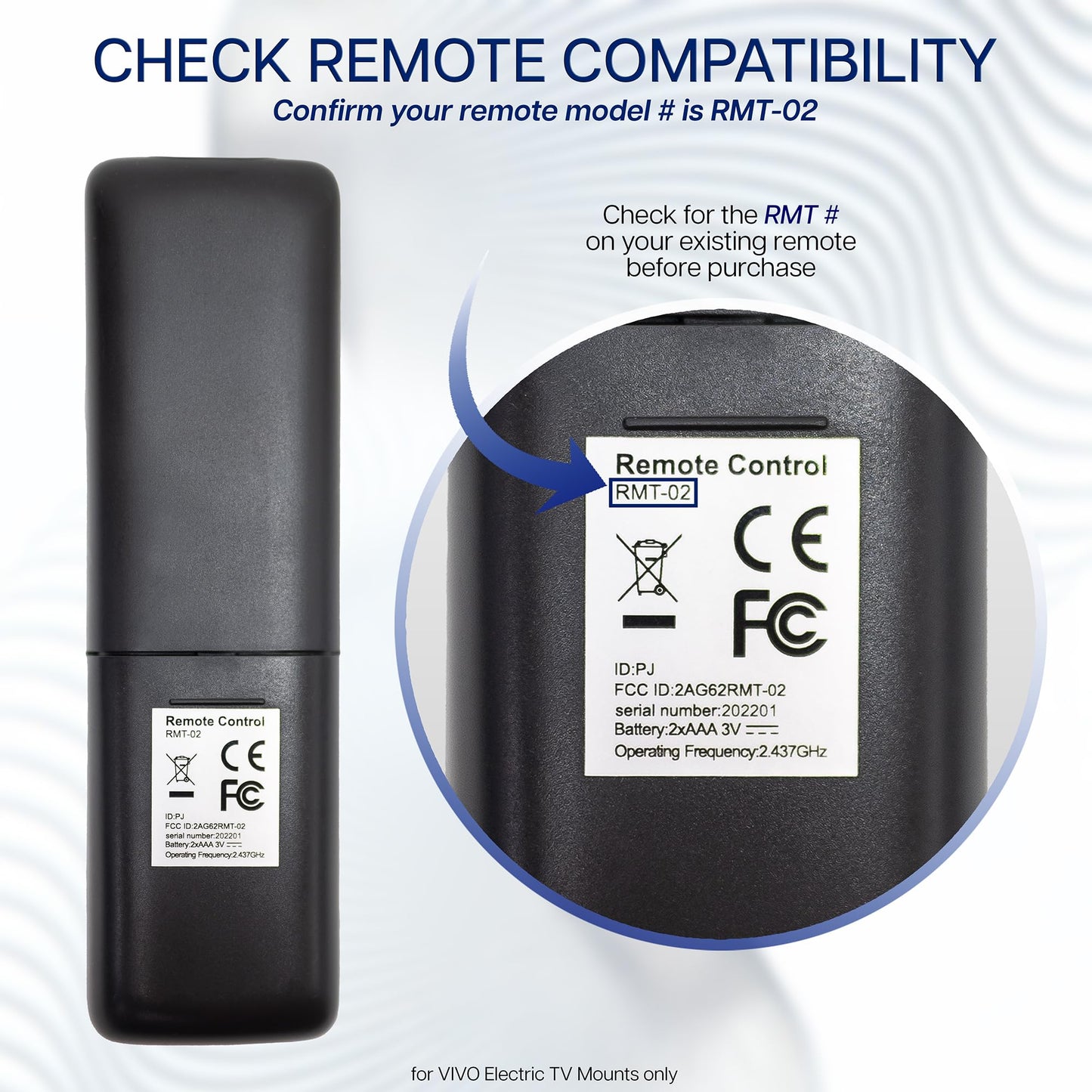 VIVO Spare RF Remote for Compatible Electric Motorized TV Mounts, 2 Memory Settings, Radio Frequency, Wide Operating Range, Batteries Not Included