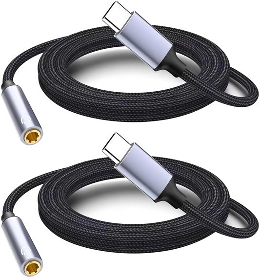 2 Pack 1M USB C to Headphone Jack Adapter,USB-c to 3.5mm Headphone Jack Adapter Cable,Compatible with Phone 17 Pro Max/16/15,Samsung Galaxy S25