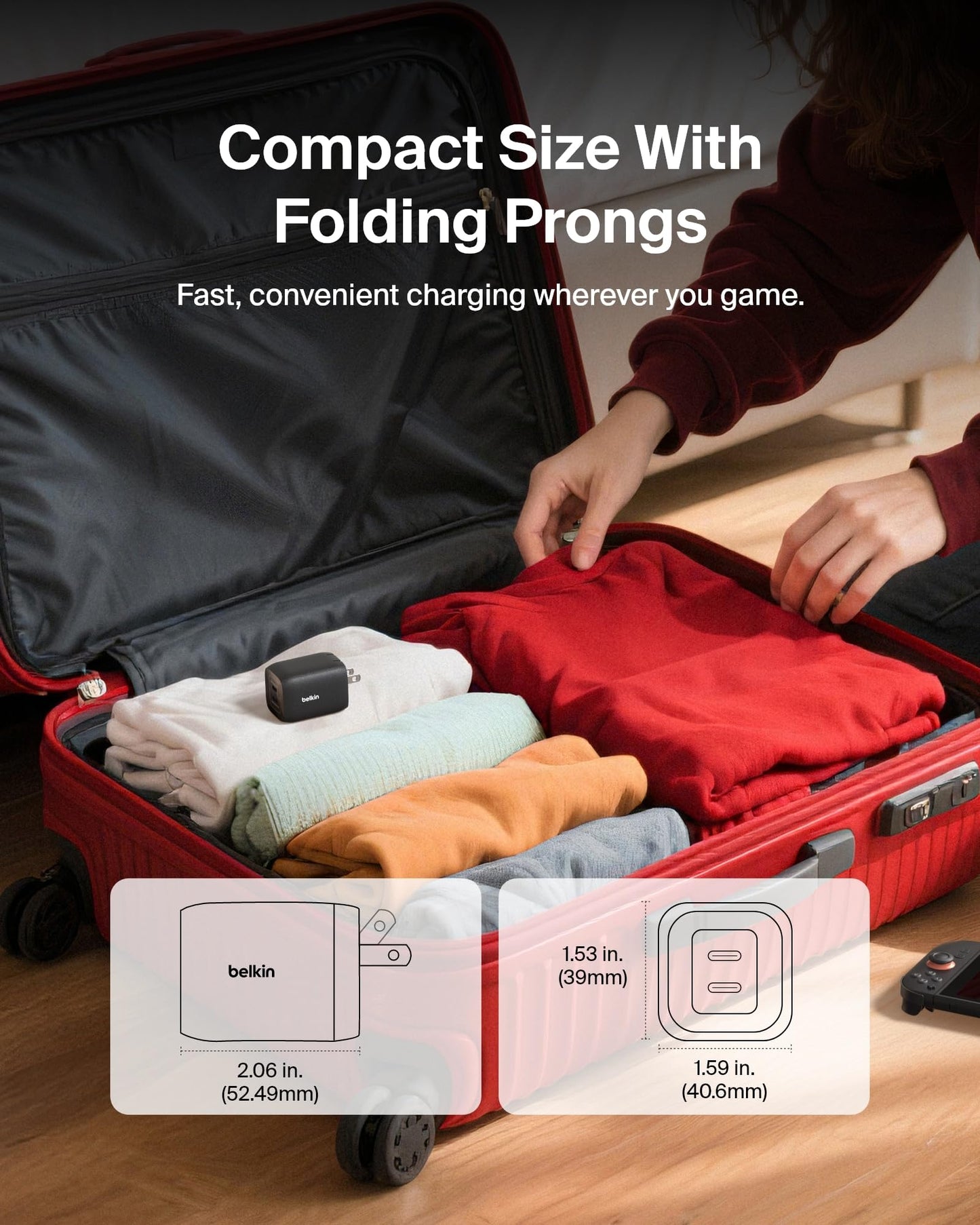 Belkin Gaming Dual USB C Charger Block for Nintendo Switch 2 and Pro Controller w/ 65W GaN Fast Charging - Apple iPhone 17, iPad, MacBook, AirPods