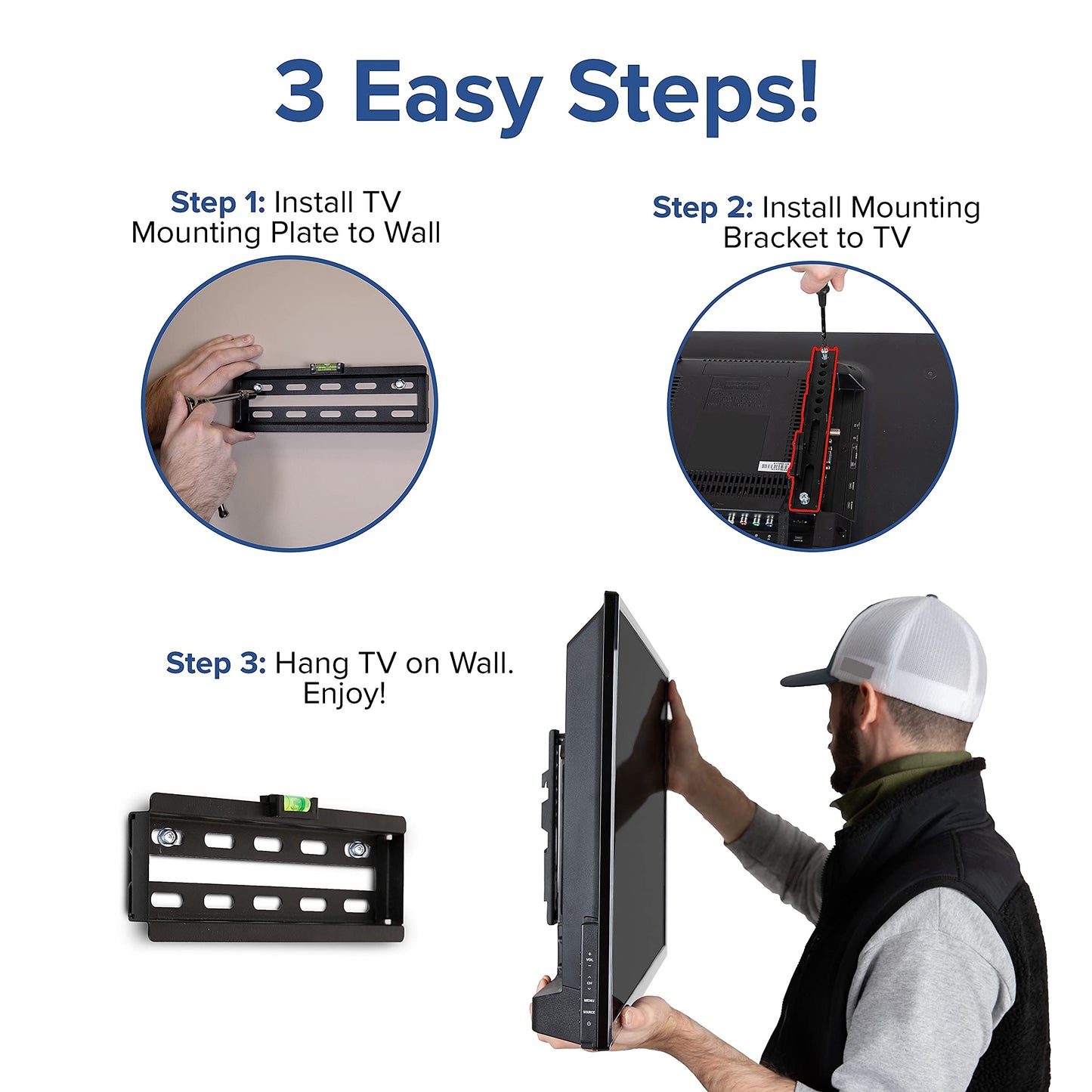 Flash Furniture FLASH MOUNT Full Motion TV Wall Mount - Built-In Level - Max VESA Size 400 x 400mm - Fits most TV's 32" - 55" (Weight Cap 55LB)