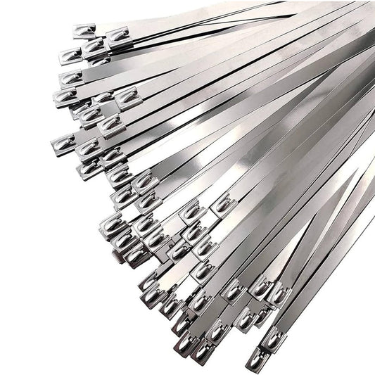 Metal Zip Ties 11.8 Inch 100 PCS Heat-Resistant Heavy-Duty Self-Locking Cable Ties, 304 Epoxy-Coated Stainless Steel Zip Ties for Exhaust, Machinery