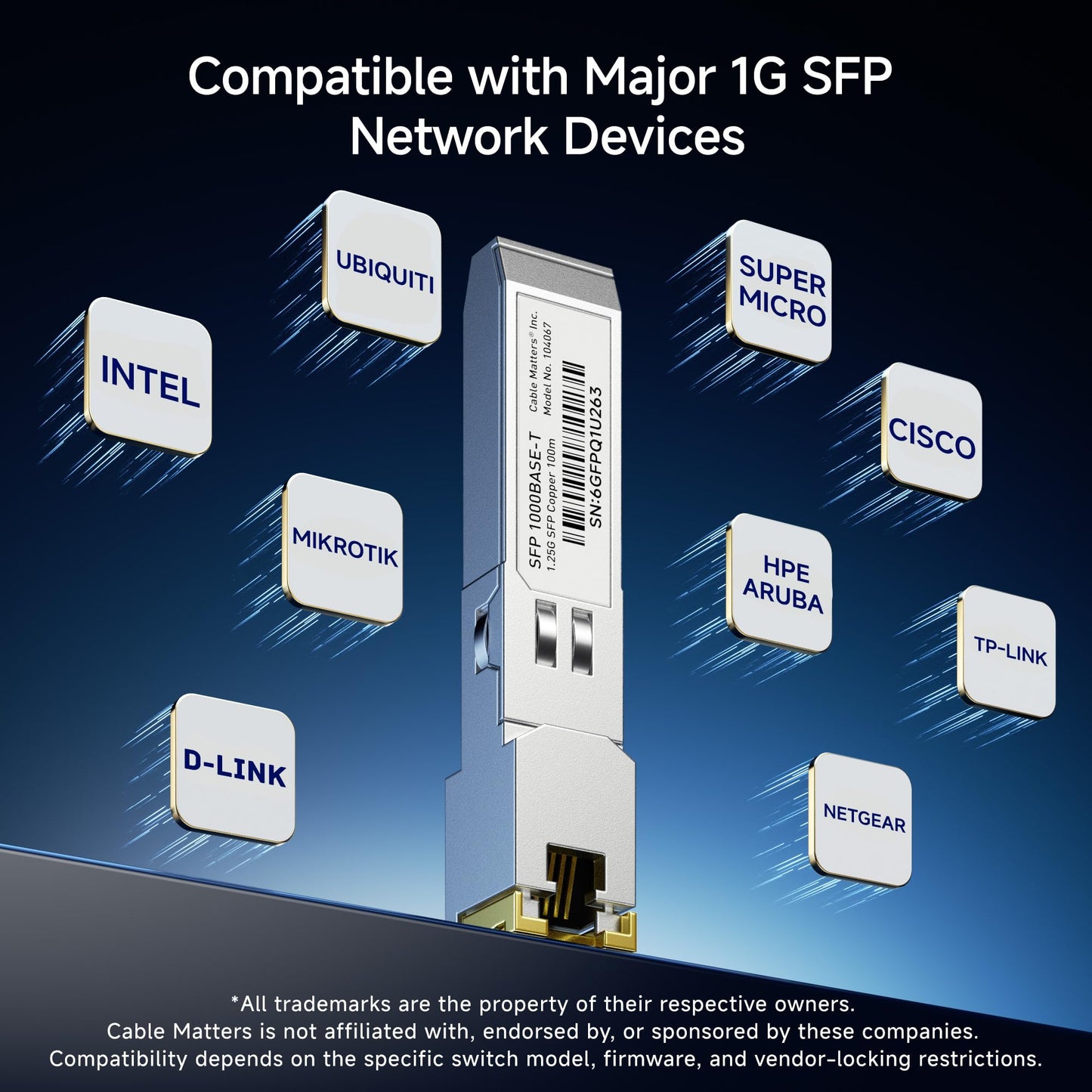 Cable Matters 1000BASE-T Gigabit SFP to RJ45 Copper Transceiver, up to 100m