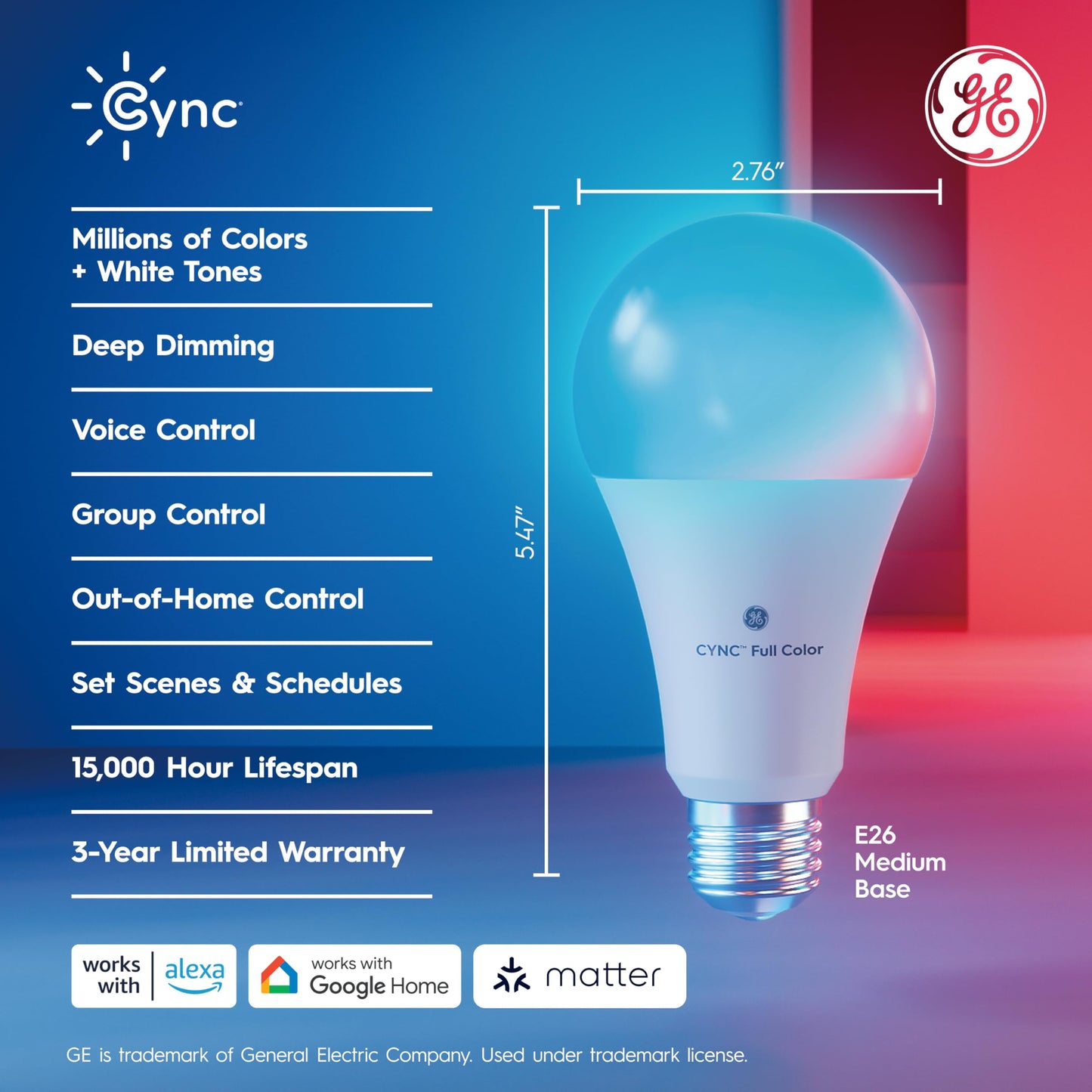 Cync GE Direct Connect A21 Smart LED Light Bulbs, 2 Pack