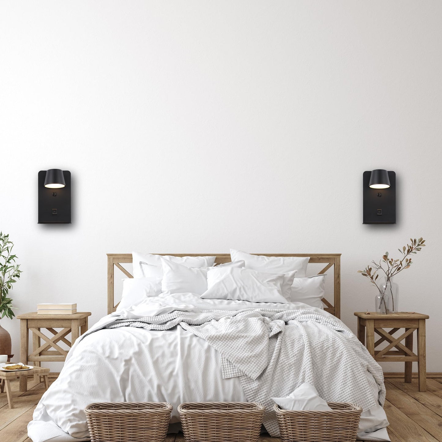 DEC LUCE DECOLUCE LIGHTING Modern LED Plug in Wall Sconce, Dimmable Wireless Wall Light Fixtures with Shelf and USB Port, 6W,600LM, Rotatable Small