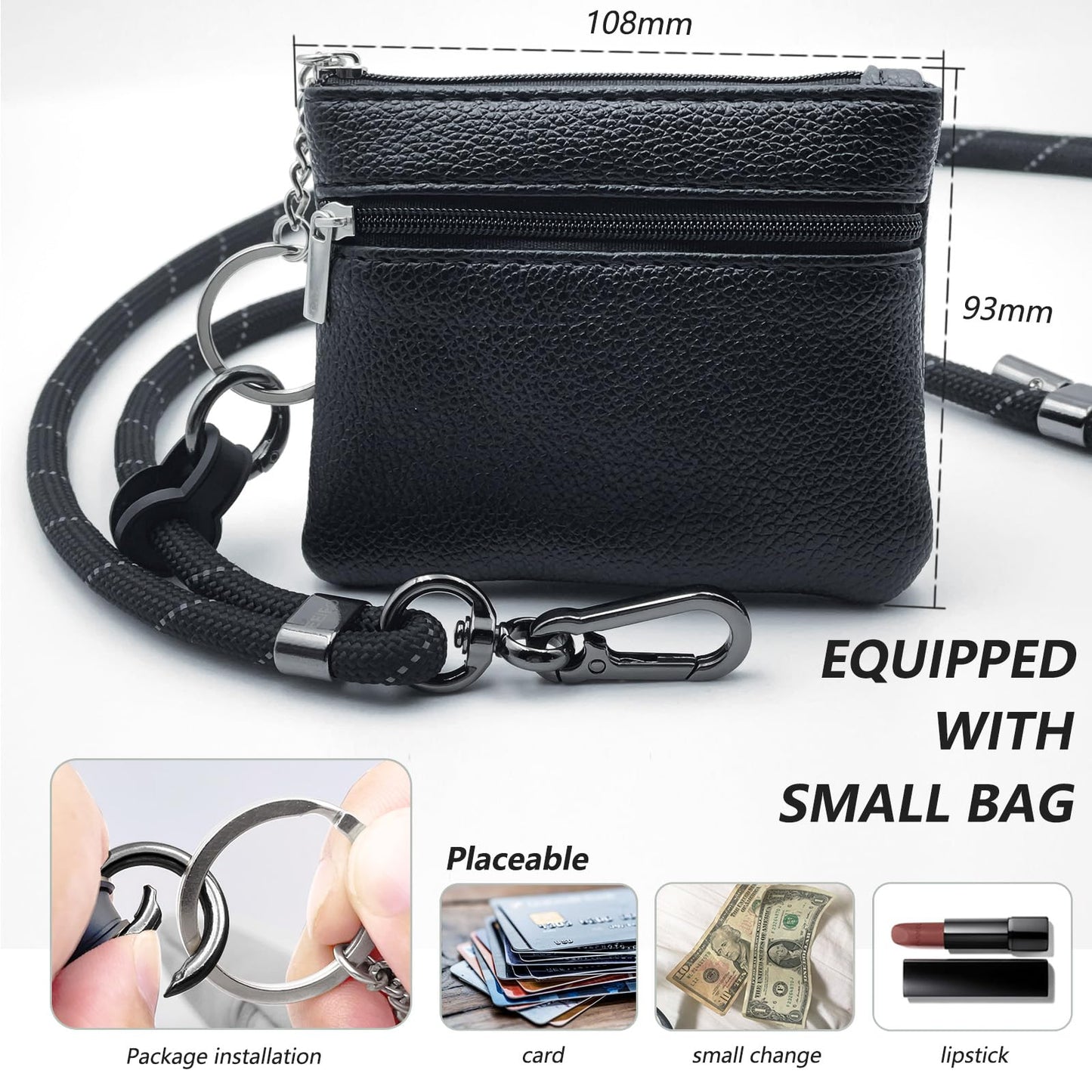 EEIFO Clip and Go Phone Strap with Wallet/Zipper Pouch,Crossbody Adjustable Phone Lanyard/Chain-Phone Charm with Wallet-Neck Chain Universal Cell